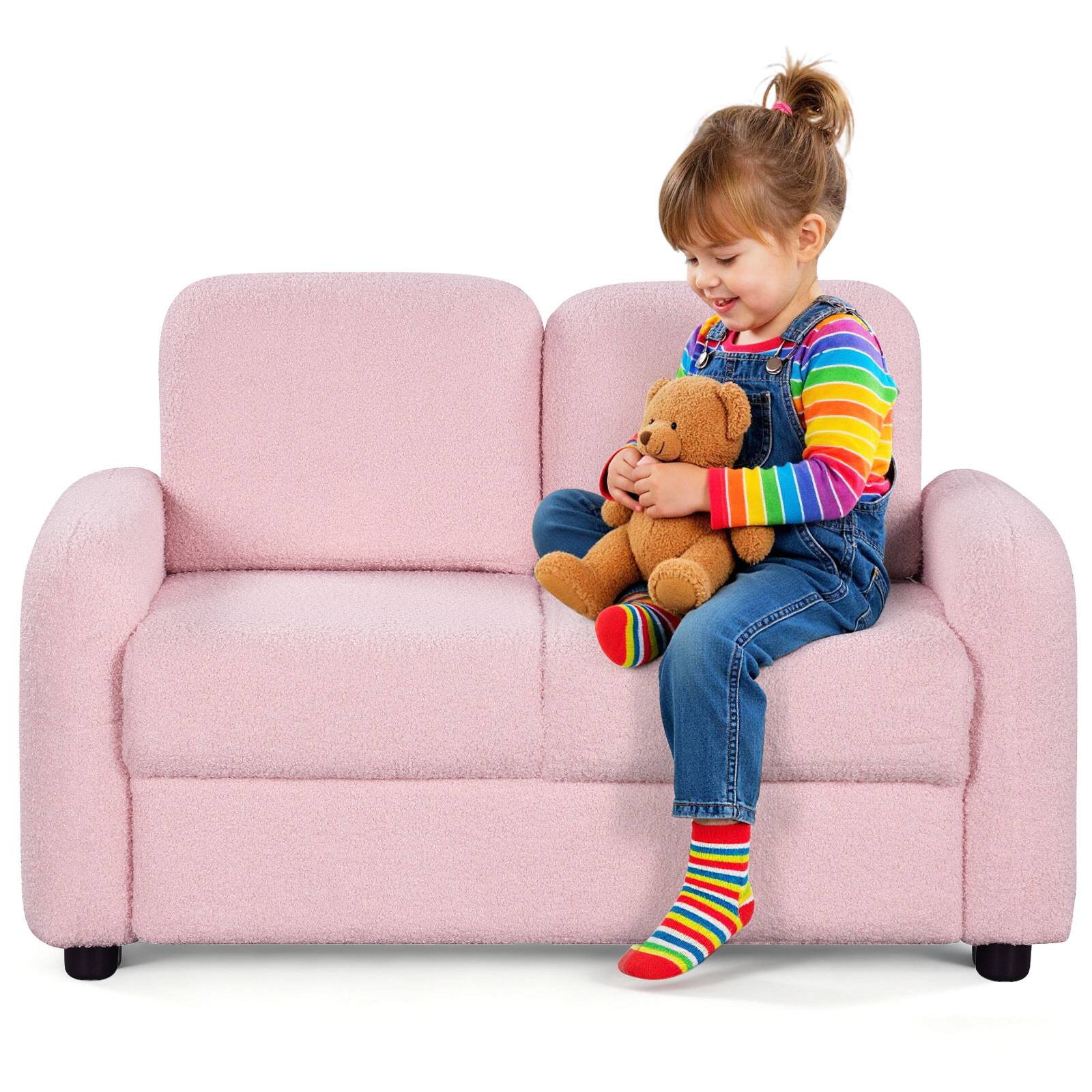 Alt View 9. Gymax - Gymax 2-Seat Kids Sofa Toddler Sofa Couch w/ Soft Teddy Fleece Upholstery Pink - Pink.
