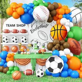 ESBANY - Sports Balloon Arch Garland Kit, 115Pcs Sports Party Baseball Soccer Basketball Football Helium Balloons Blue Green - Green Brown Orange
