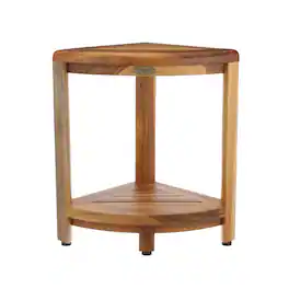 EcoDecors - Snazzy Corner Two Tier Shelf Waterproof Teak Wood Shower Bench - EarthyTeak