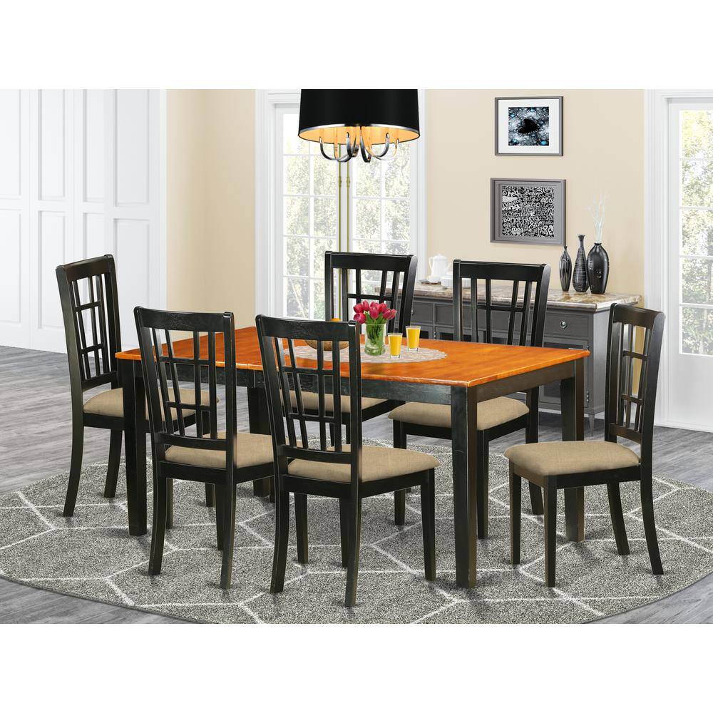 Back. East West Furniture - NICO7-BLK-C 7 Pc Dining room set-Kitchen Tables Plus 6 Kitchen Chairs - Black & Cherry.