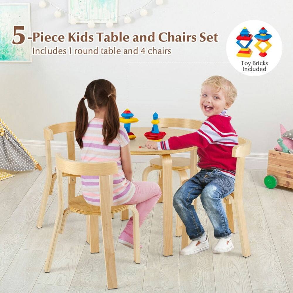 5-Piece Kids Table and Chairs Set  
Includes 1 round table and 4 chairs  
Toy Bricks Included
