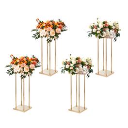 VEVOR - 4PCS Metal Column Wedding Flower Stand, 23.6inch High With Metal Laminate, Vase Geometric Centerpiece Stands - Gold