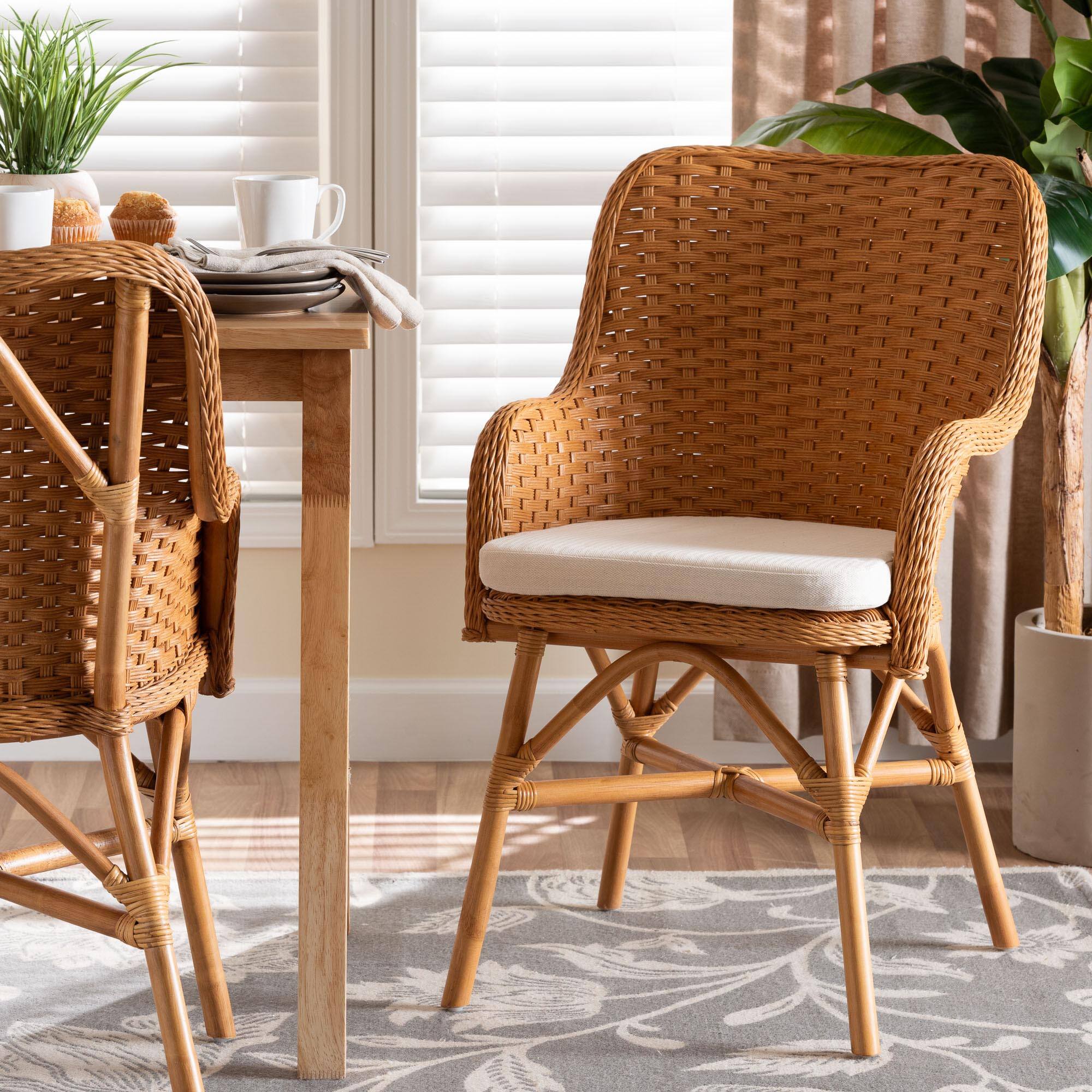 Alt View 4. bali & pari - Celsie Bohemian Rattan Dining Chair - Light Honey/White.