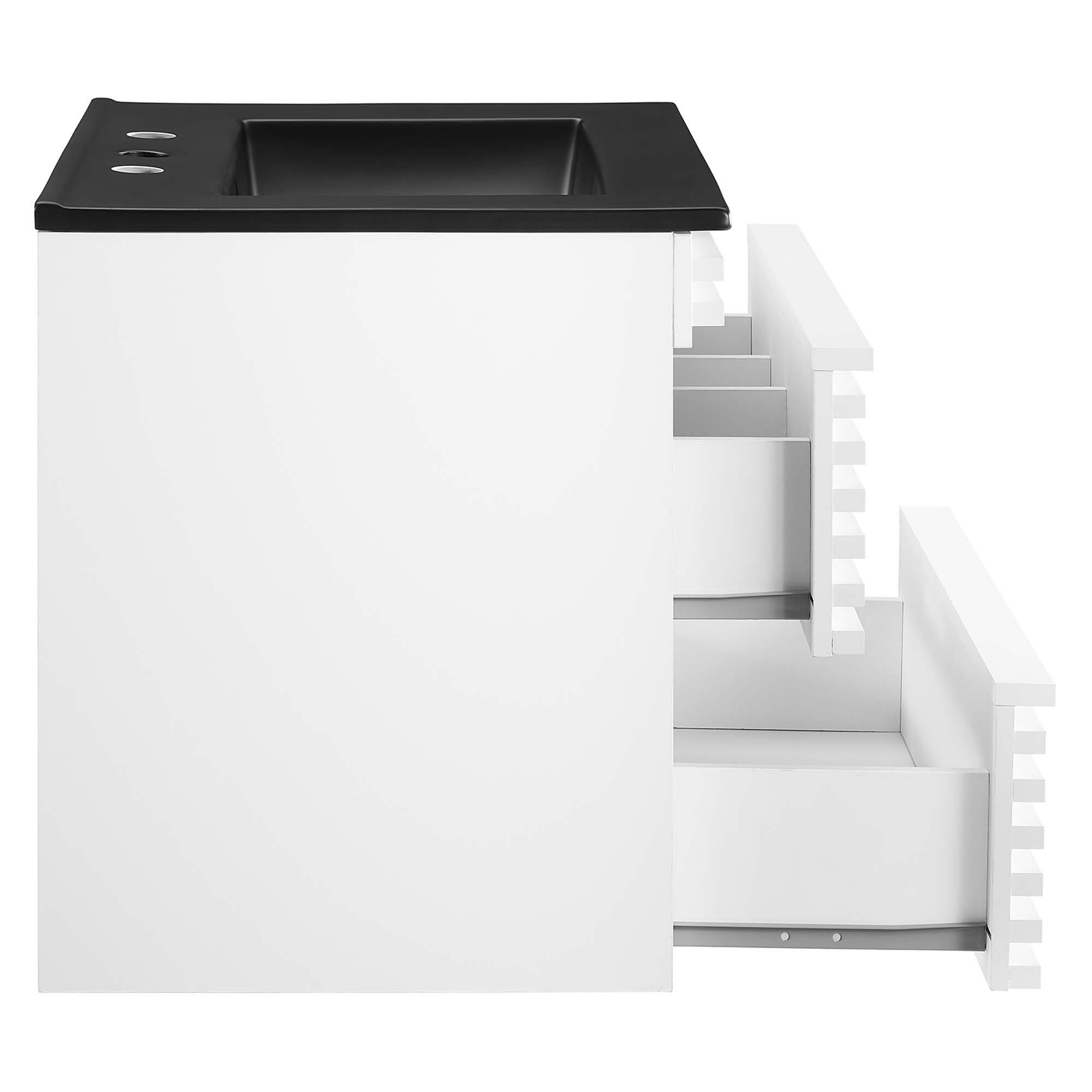Alt View 4. Modway - Render Wall-Mount Bathroom Vanity with Black Basin Included - White Black.
