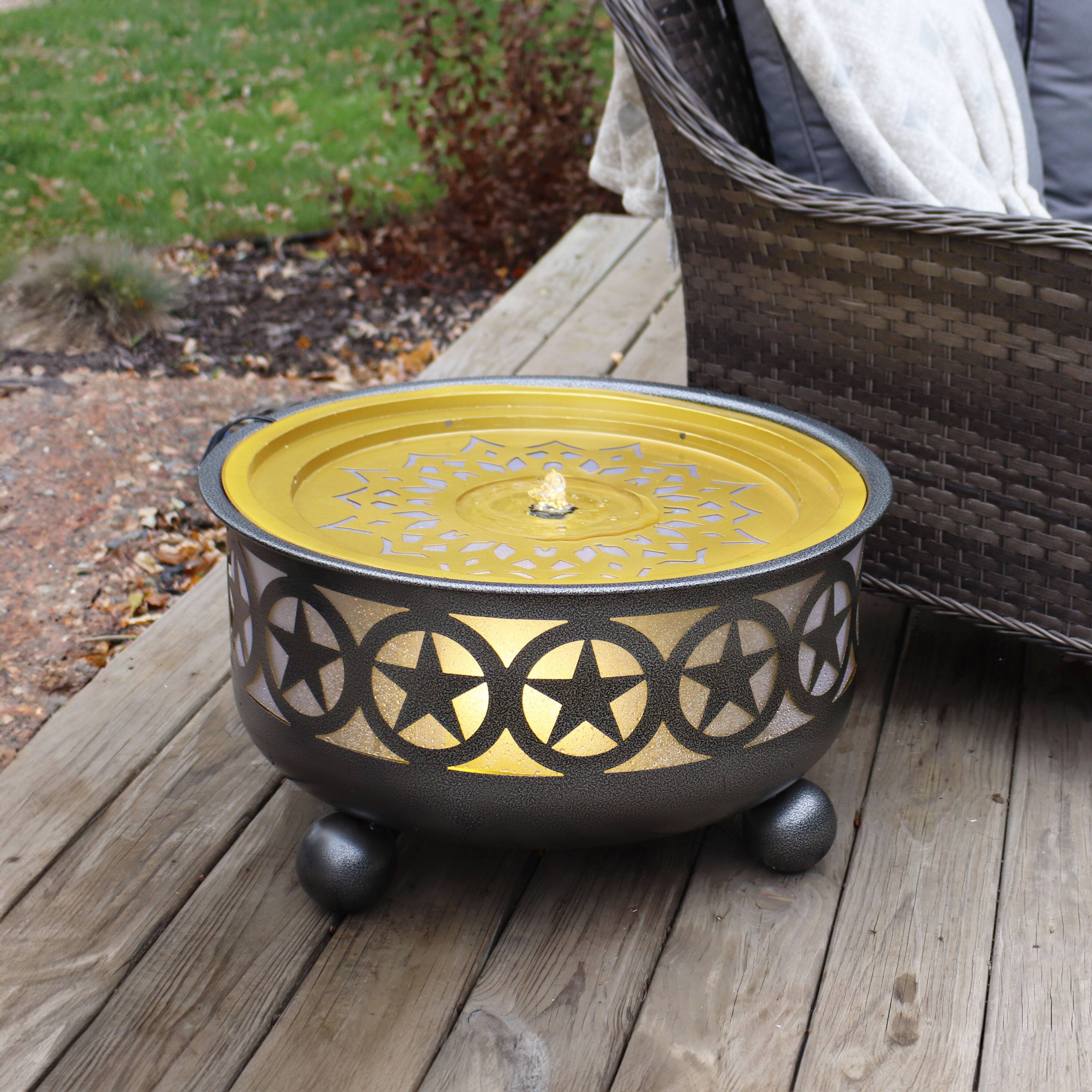 Alt View 3. Sunnydaze - All Star Galvanized Iron Outdoor Bowl Fountain with LED Lights - Gray.