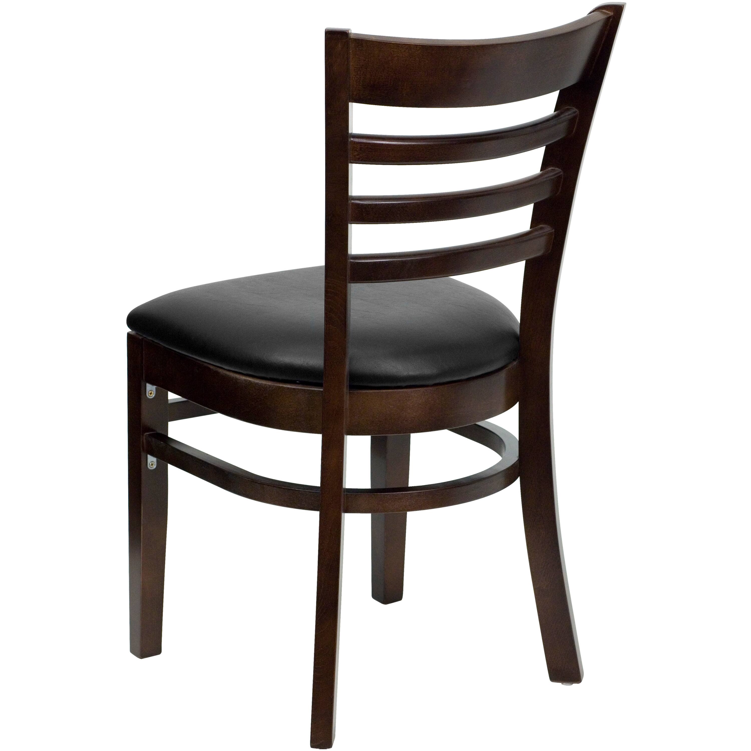 Alt View 5. Emma + Oliver - Ladder Back Wooden Restaurant Dining Chair - Black Vinyl Seat/Walnut Wood Frame.