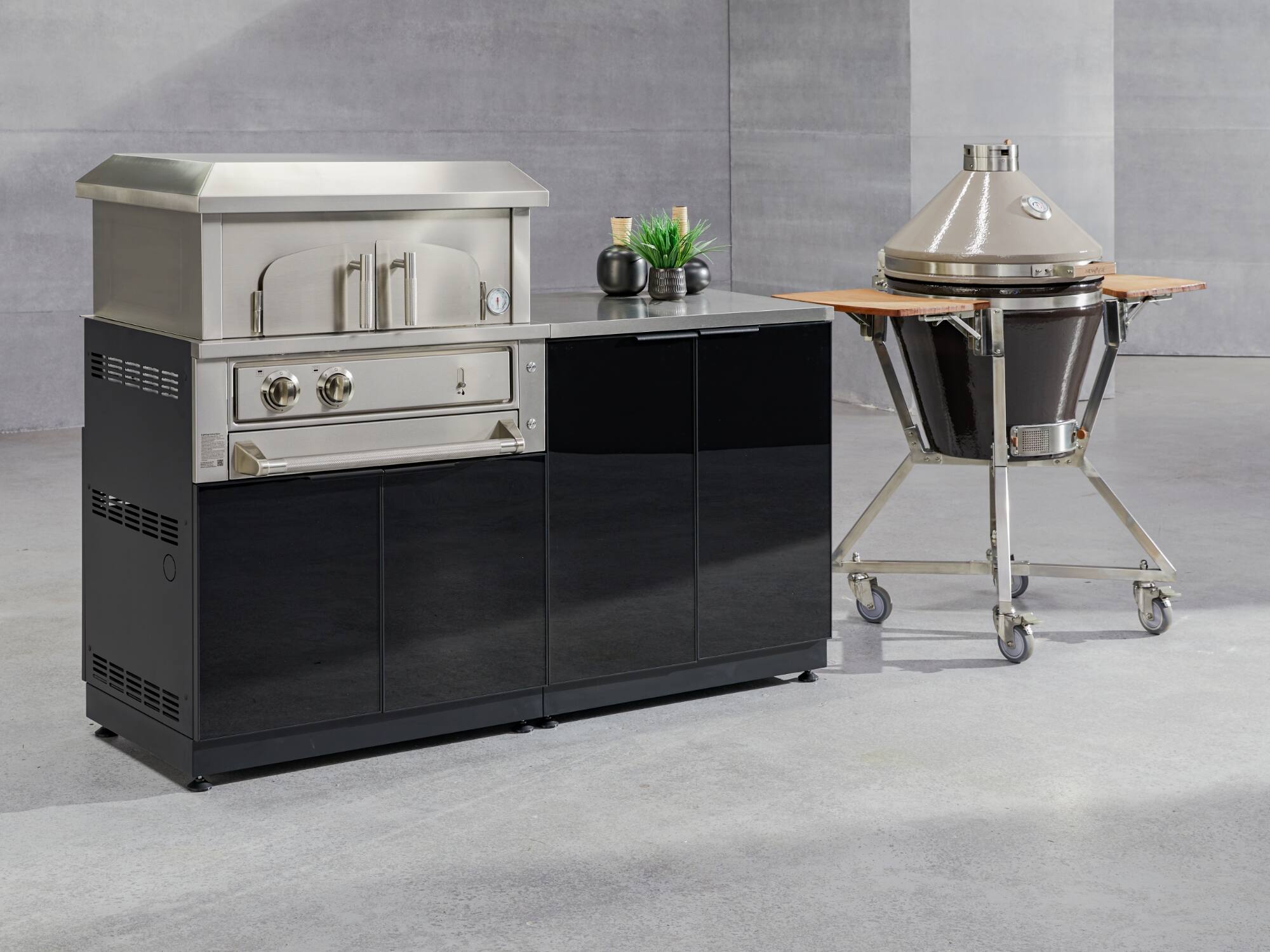 Back. NewAge Products - Outdoor Kitchen Aluminum 5 Piece Cabinet Set With 3 Drawer, Bar, Grill Cabinet, Performance Grill and Countertop - Black.