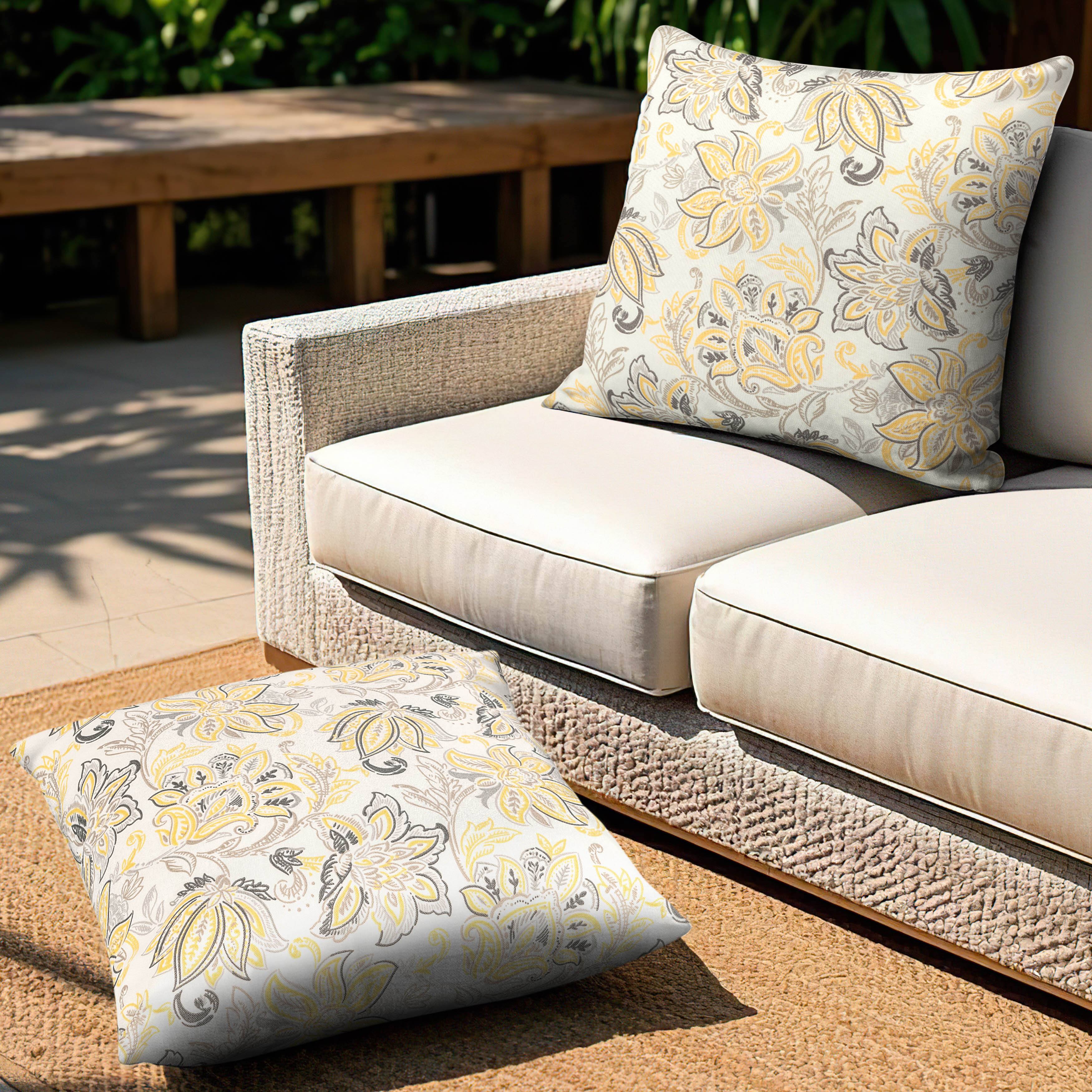 Alt View 5. Nuu Garden - Outdoor Patio Water-Resistant Throw Pillows Set of 2 - Ink Floral Pattern.