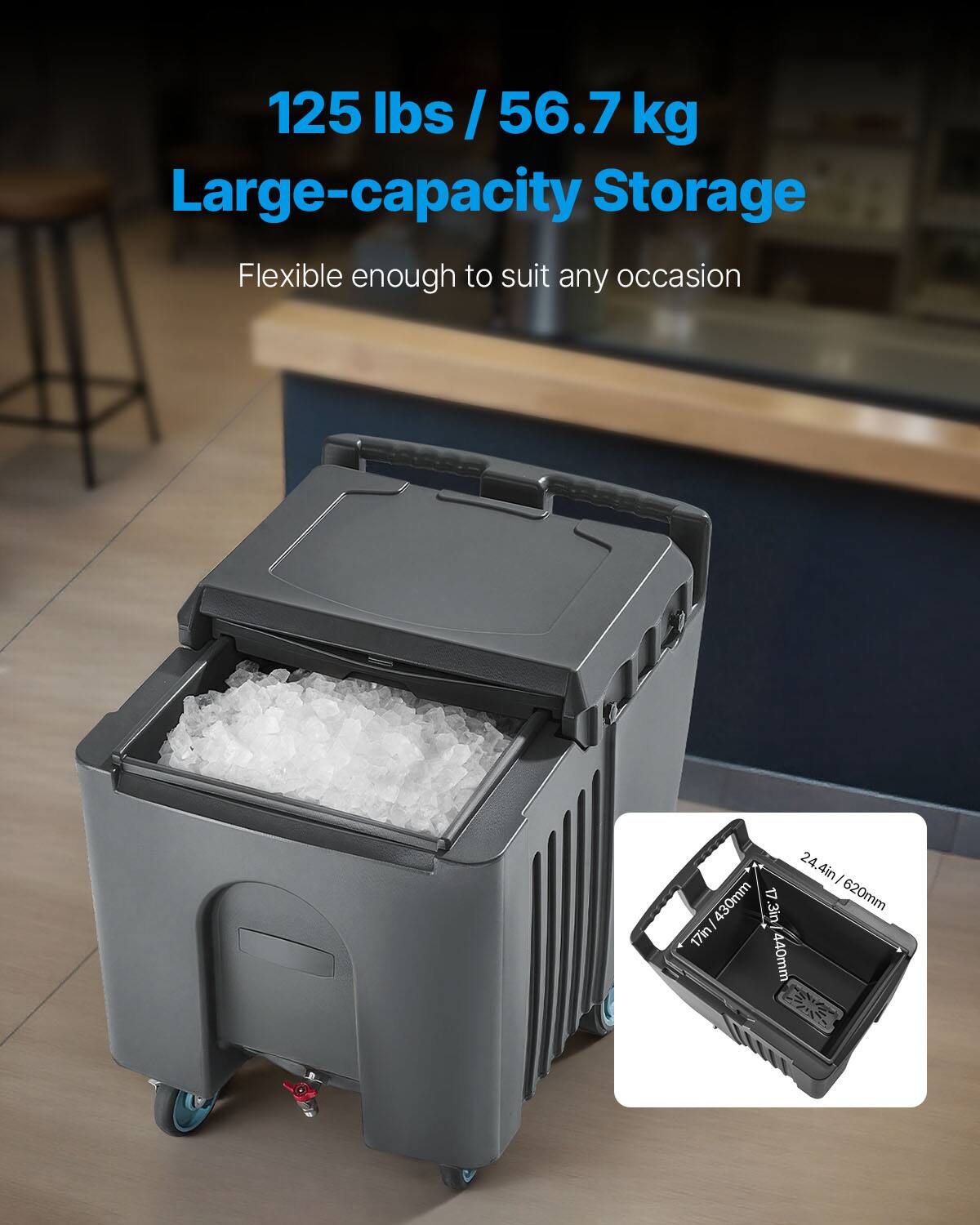 125 lbs / 56.7 kg  
Large-capacity Storage  
Flexible enough to suit any occasion  

24.4in / 620mm  
430mm  
3in - 17in / 440mm