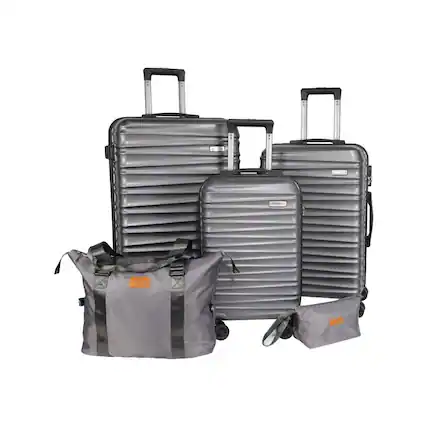 Front. Circus Cirle - Circus Cirle 5-Piece Metallic Grey Hardshell Luggage Set - GREY.