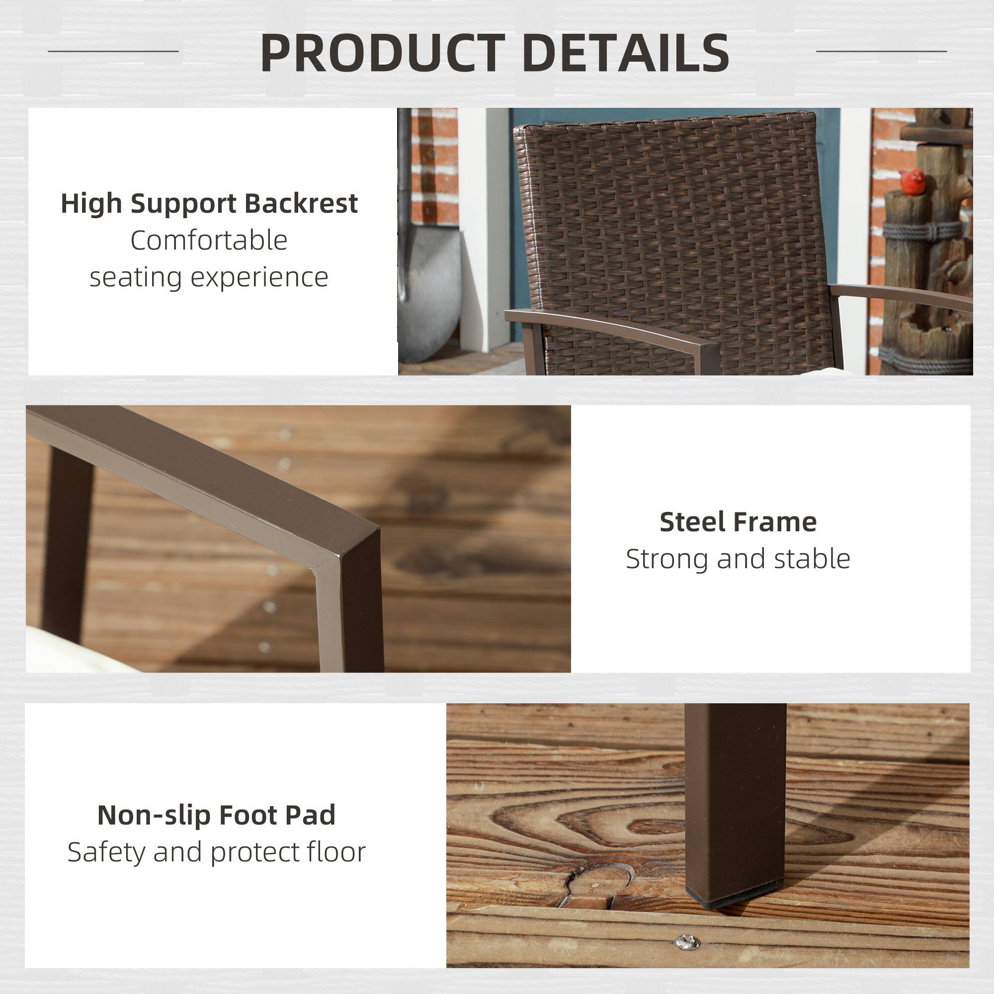 PRODUCT DETAILS

High Support Backrest
Comfortable seating experience

Steel Frame
Strong and stable

Non-slip Foot Pad
Safety and protect floor