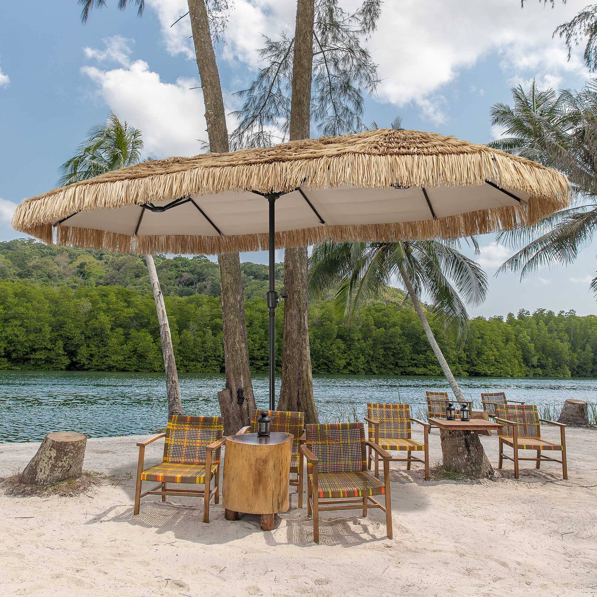 Front. Ainfox - Ainfox 13ft Thatched Hawaii Tiki Umbrella - Nature.