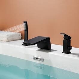 Boyel Living - Black Bathtub Waterfall Faucet with Hand Shower and Separate Hot/Cold Handles - Matte Black