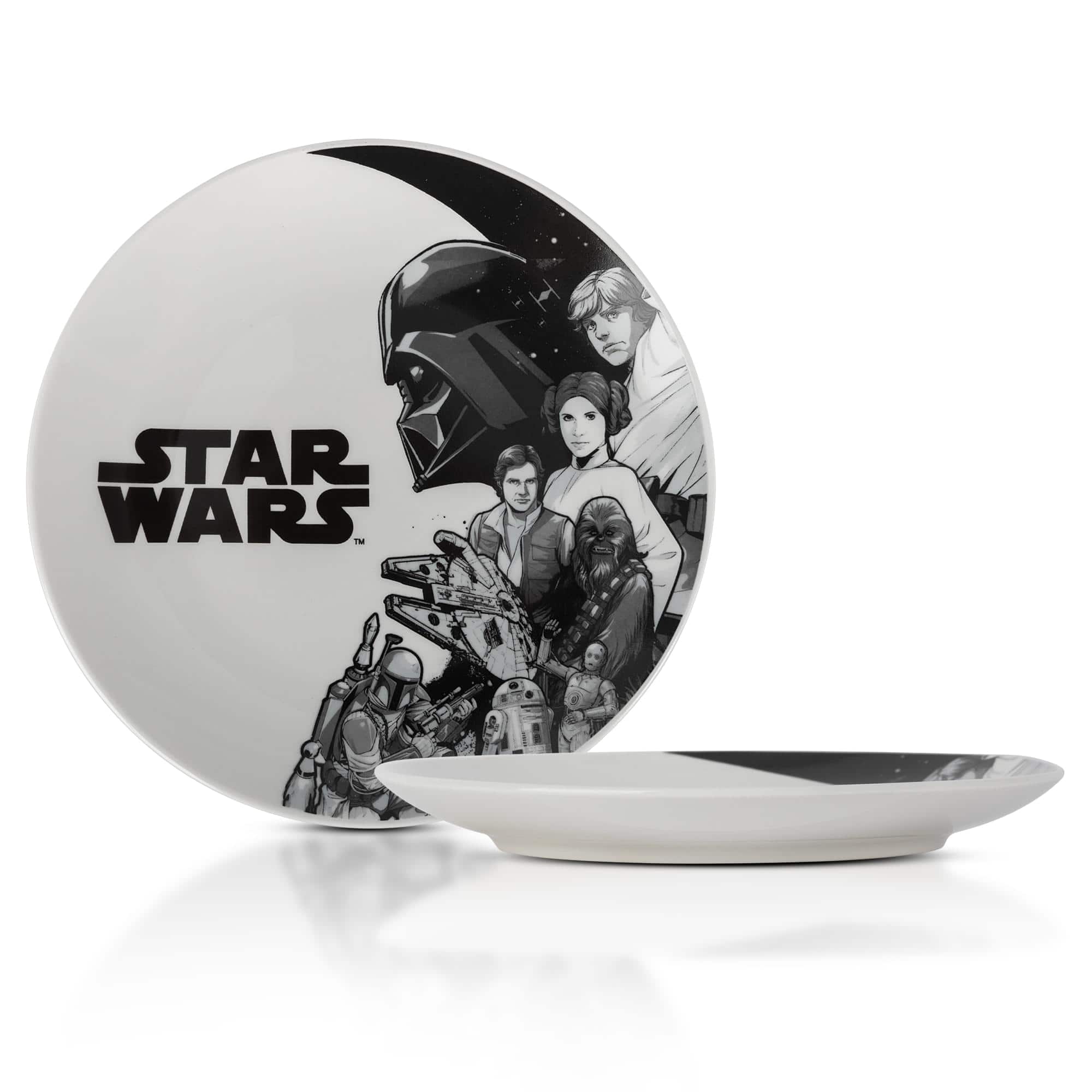 Silver Buffalo - Star Wars Black-and-White Collage 8-Inch Ceramic Coupe Dinner Plate - Multi-Colored