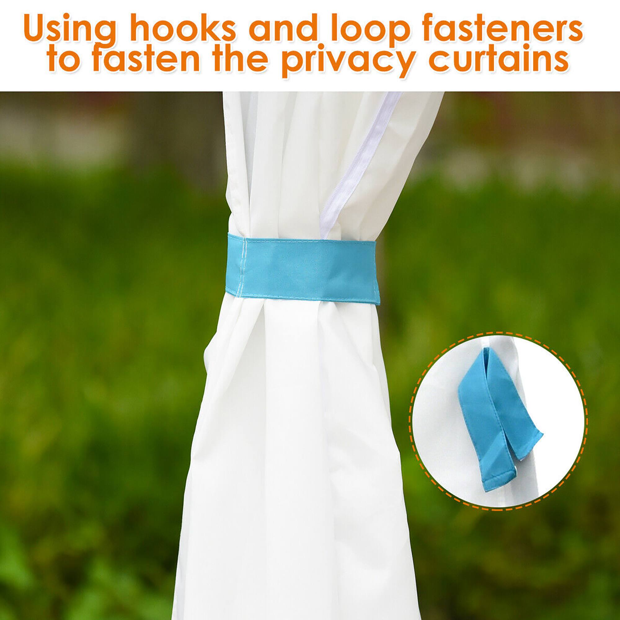 Using hooks and loop fasteners to fasten the privacy curtains