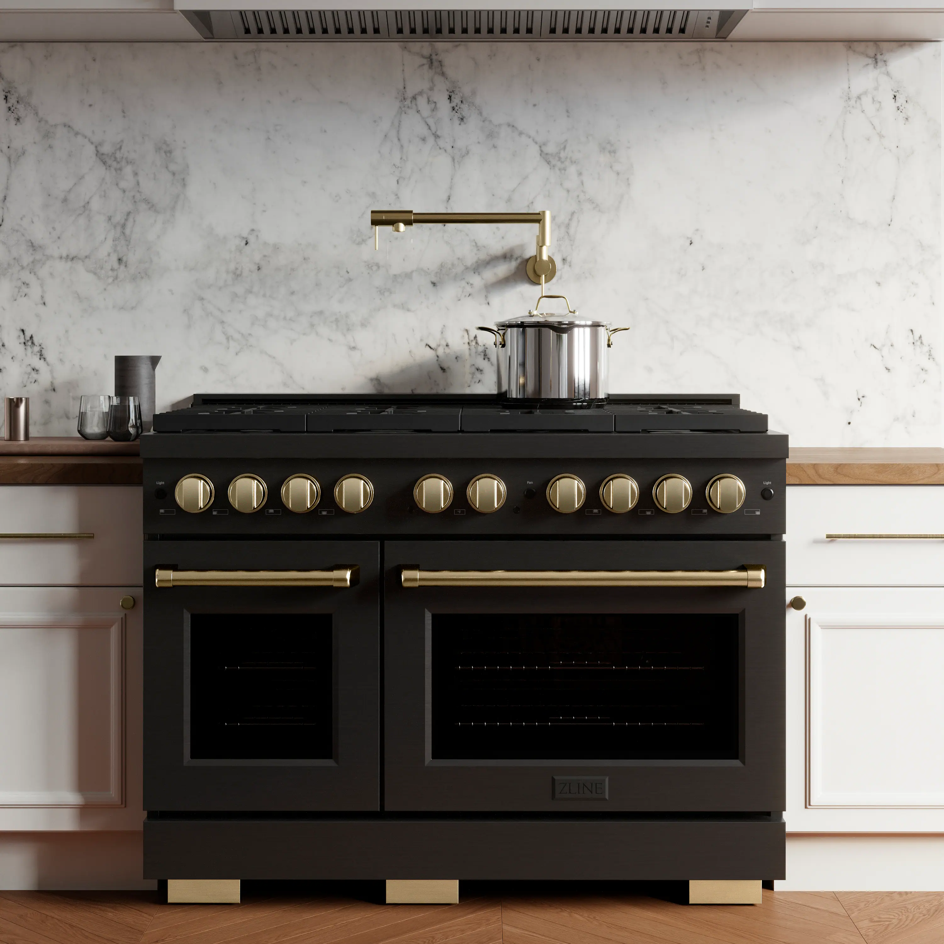 Alt View 14. ZLINE - ZLINE Autograph 48" Paramount Dual Fuel Black Stainless Range w/ Bronze Accents (SDRBZ-48-CB) - Black Stainless Steel.