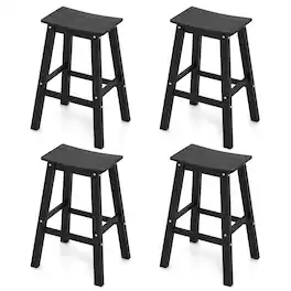 Gymax - 29'' Patio Bar Stool Set of 4 w/ Curved Seat & Footrests for Backyard Outdoor - Black