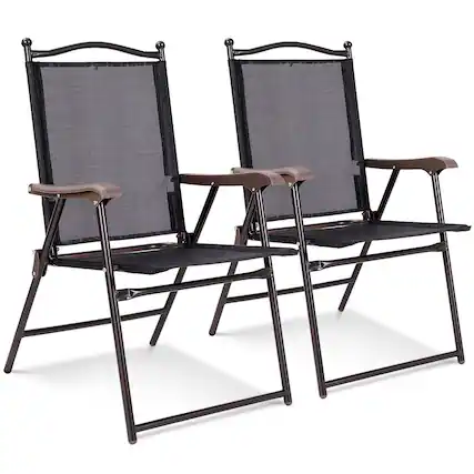 Front. Costway - Costway Set of 2 Patio Folding Sling Back Chairs Camping Deck Garden Beach - Black.