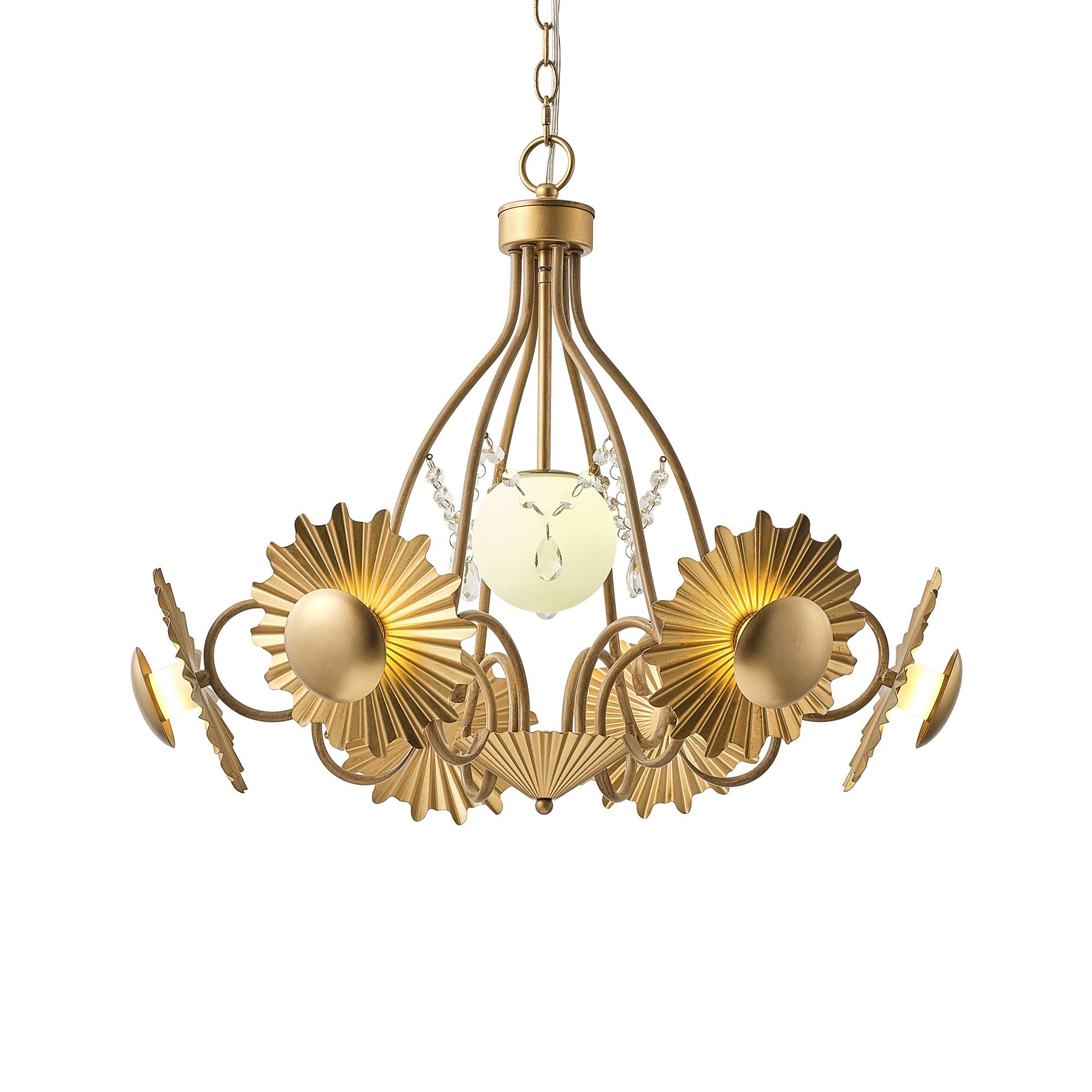 Alt View 7. Parrot Uncle - 26" Antique Gold Mid-Century Glam Sunburst LED Chandelier with Frosted Glass Globes - Gold.