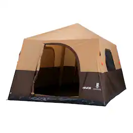 VEVOR - Camping Tent, 8 Person Inflatable Cabin Tent with Rechargeable Pump, TPU Air Tube & 4 Large Mesh Windows - Beige