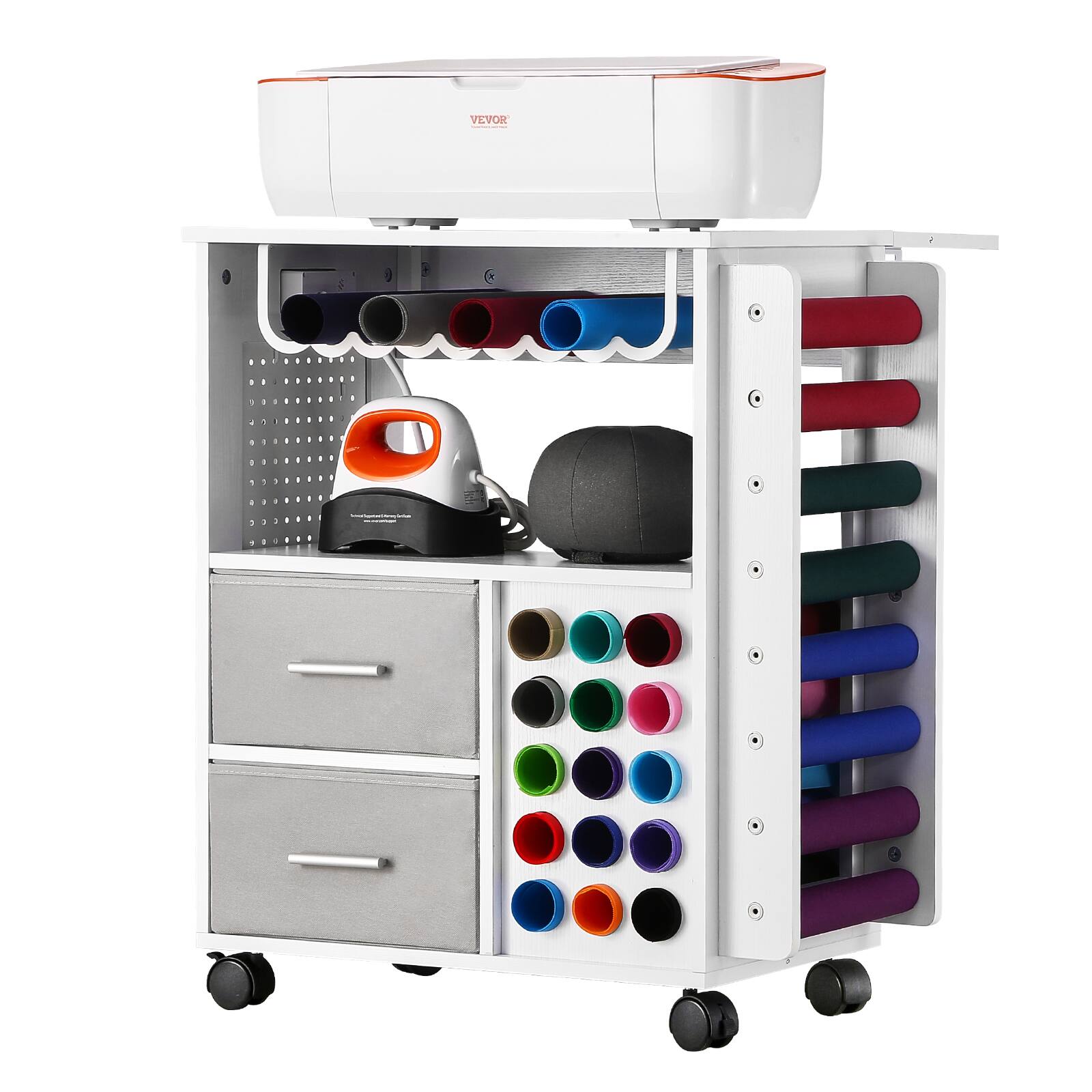Alt View 5. VEVOR - Rolling Craft Cart and Storage Table, Compatible with Cricut Machines, Crafting Table Organization Workstation - White.
