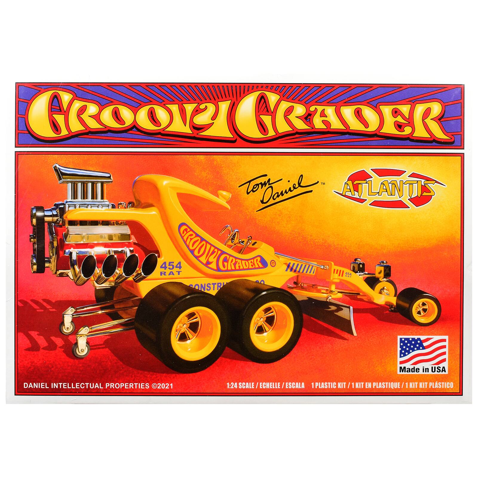 GROOVY GRADER  
Tom Daniel TM  
ATLANTIS  
454 CHEVYWOODS CONSTR  
454  
Made in USA  
DANIEL INTELLECTUAL PROPERTIES 2021  
1:24 SCALE/ECHELLE / ESCALA  
1 PLASTIC KIT/ 1 KIT EN PLASTIQUE/1 KIT PLÁSTICO