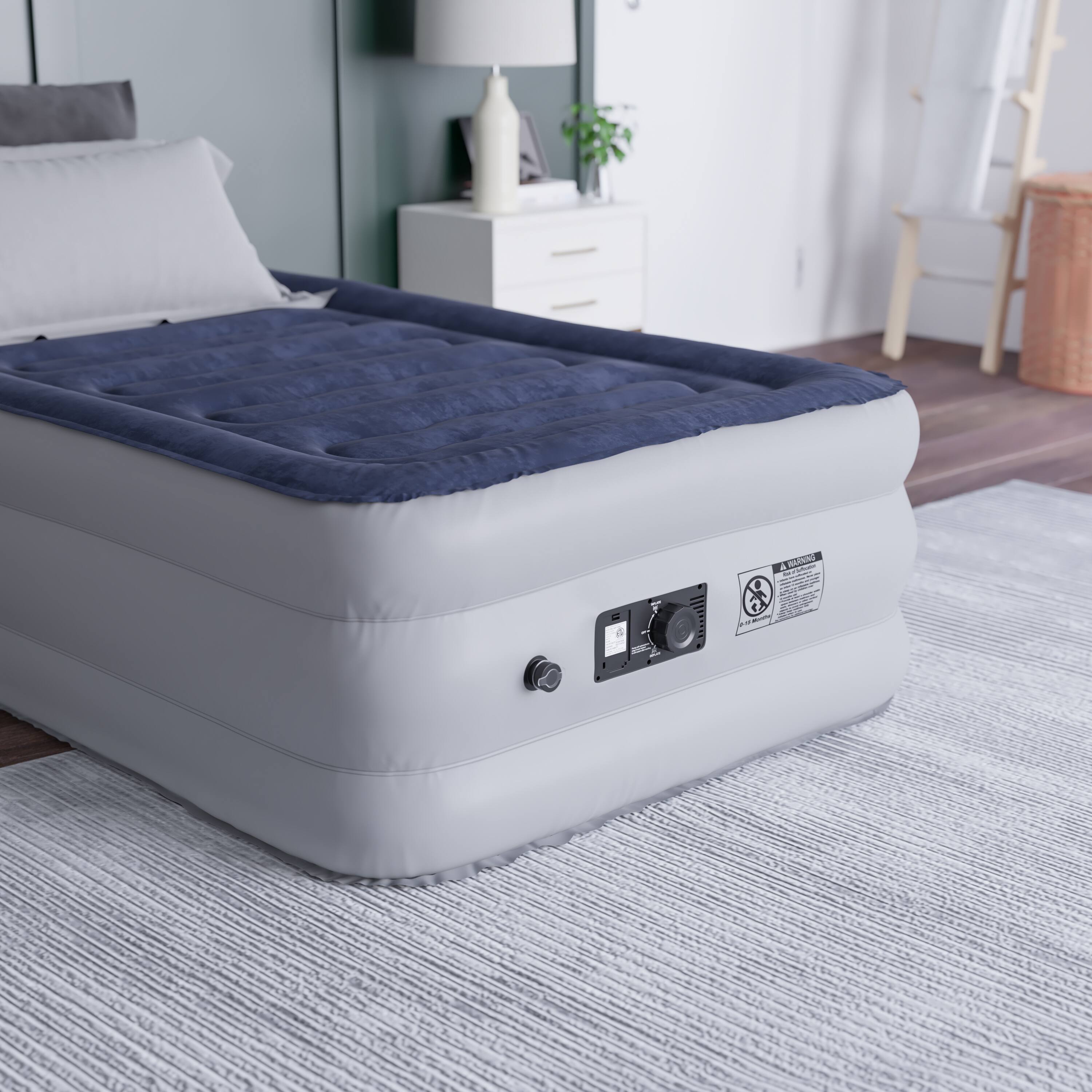 Alt View 3. Emma + Oliver - 18 Inch Raised Inflatable Air Mattress With Internal Electric Pump - Blue.