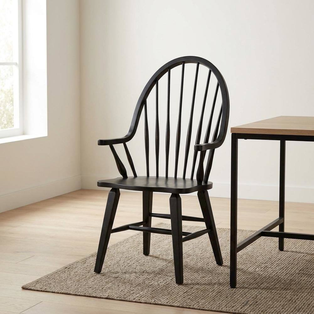 Alt View 4. Starlight Canyon Home - Windsor Back Armchair in Black with Elegant Tobacco Finish - Brown.