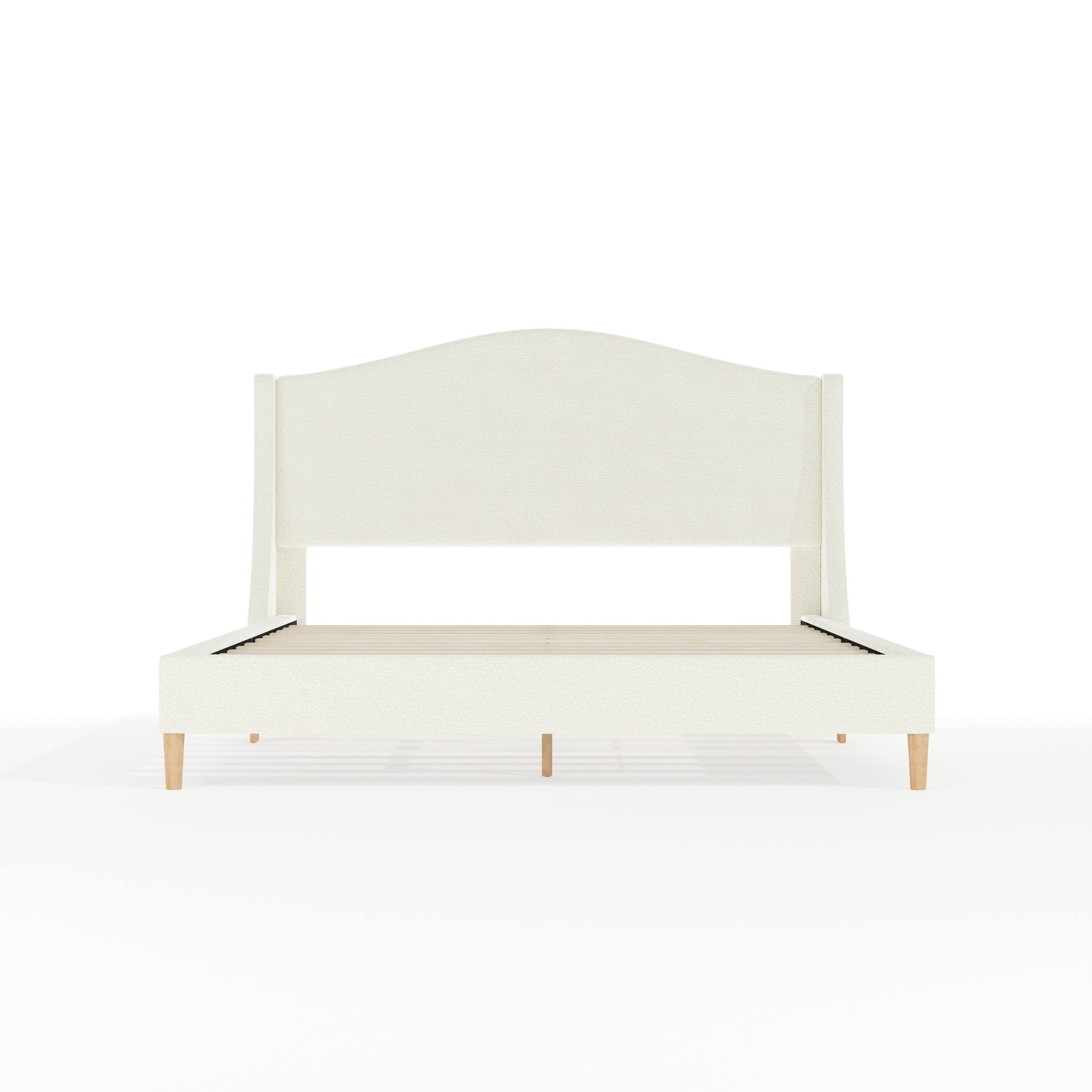 Alt View 9. Martha Stewart - Upholstered Platform Bed with Curved Headboard - Off-White Boucle/Light Beech Legs.