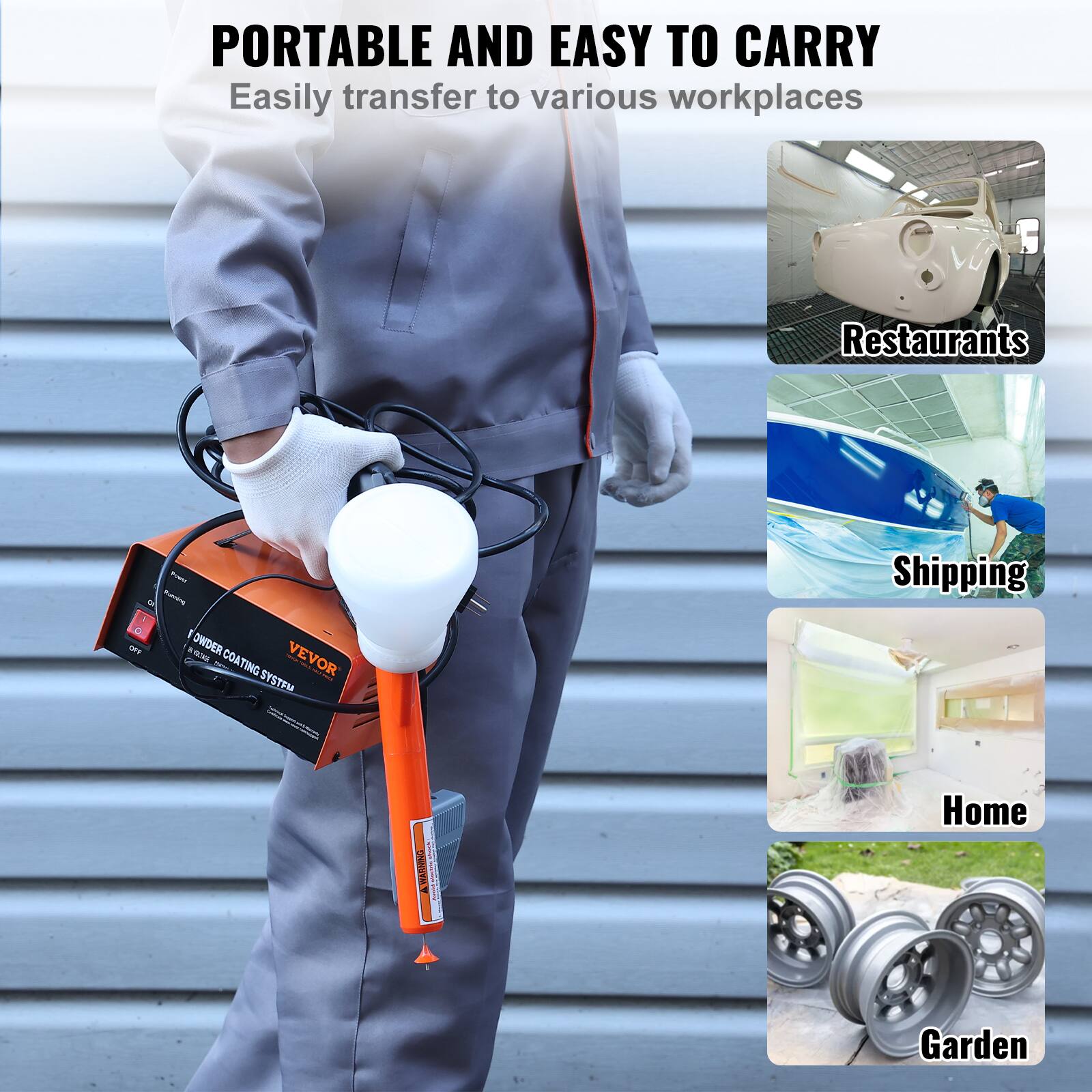 PORTABLE AND EASY TO CARRY  
Easily transfer to various workplaces  

Restaurants  
Shipping  
Home  
Garden