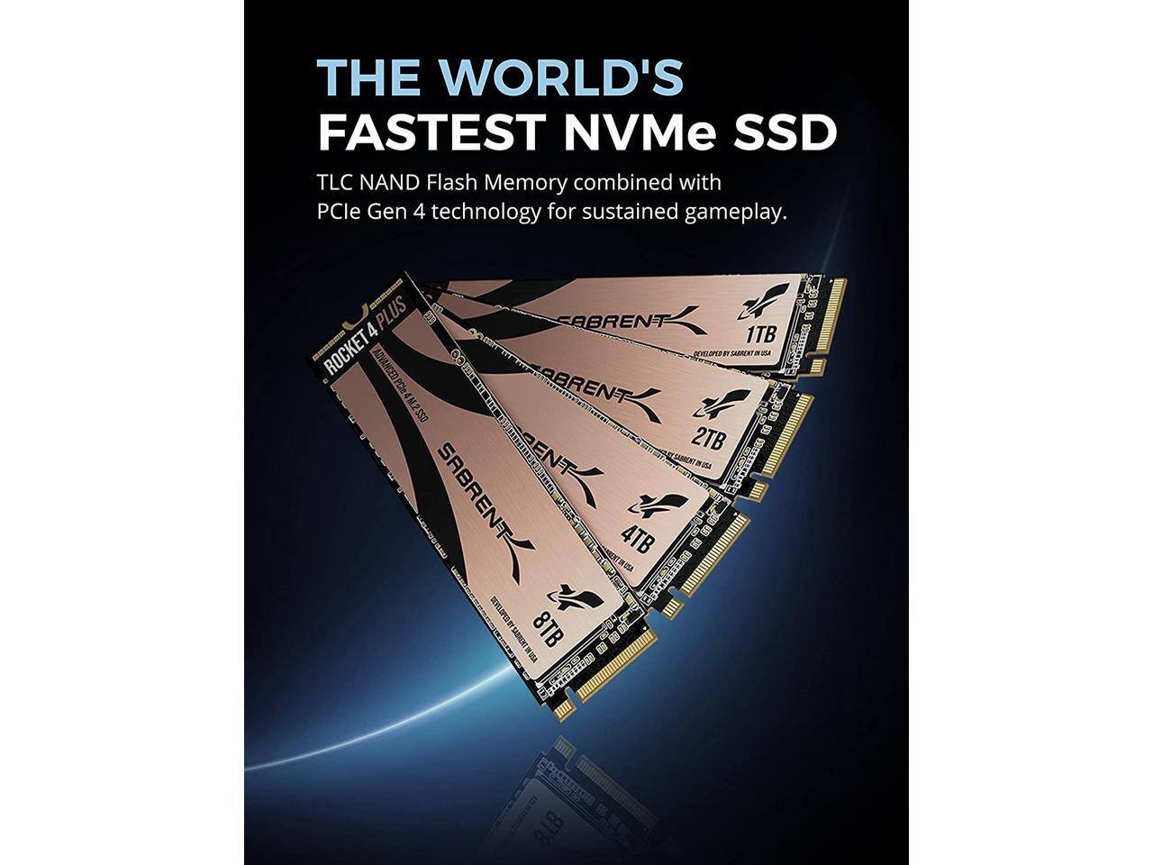 THE WORLD'S FASTEST NVMe SSD TLC NAND Flash Memory combined with PCIe Gen 4 technology for sustained gameplay.