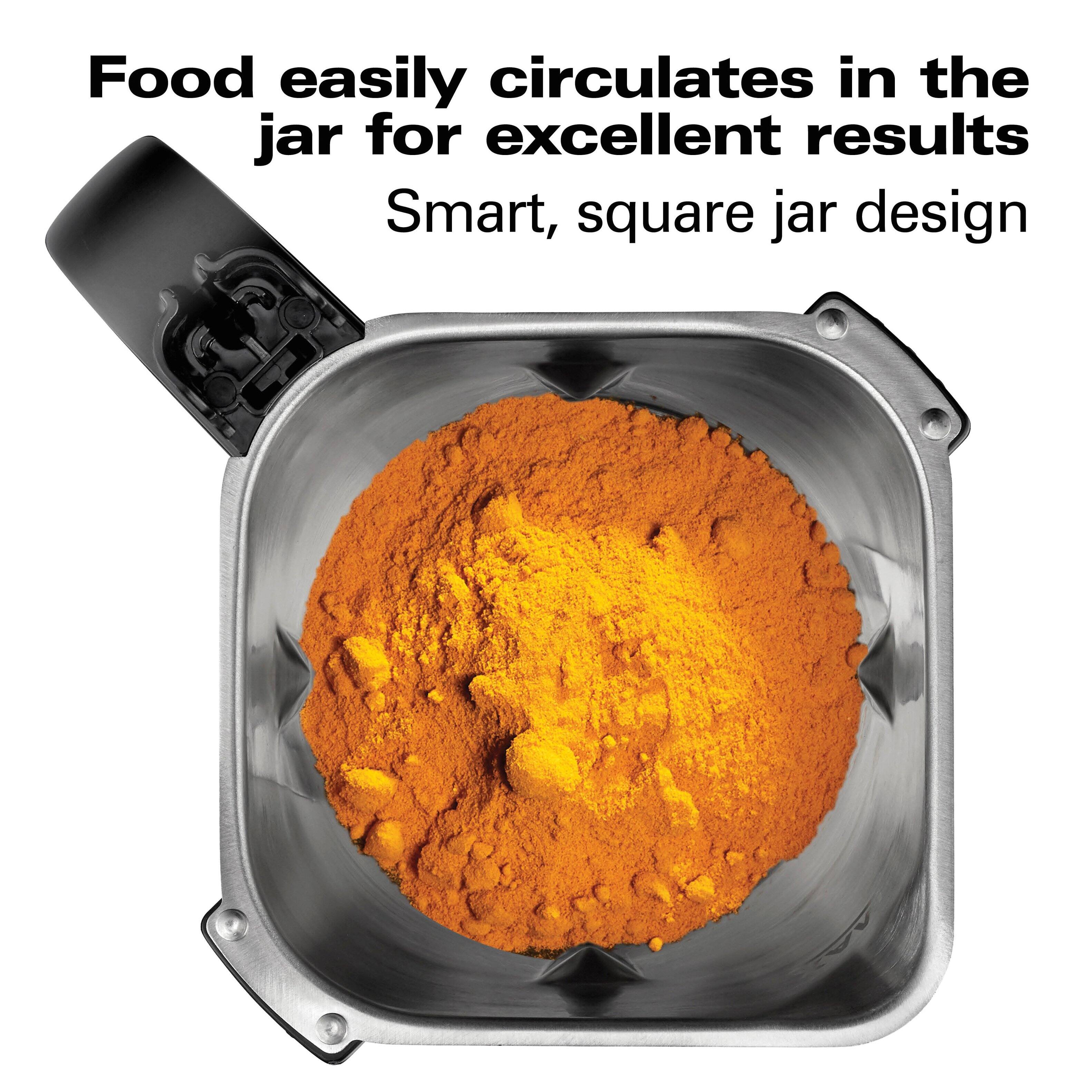 Food easily circulates in the jar for excellent results
Smart, square jar design