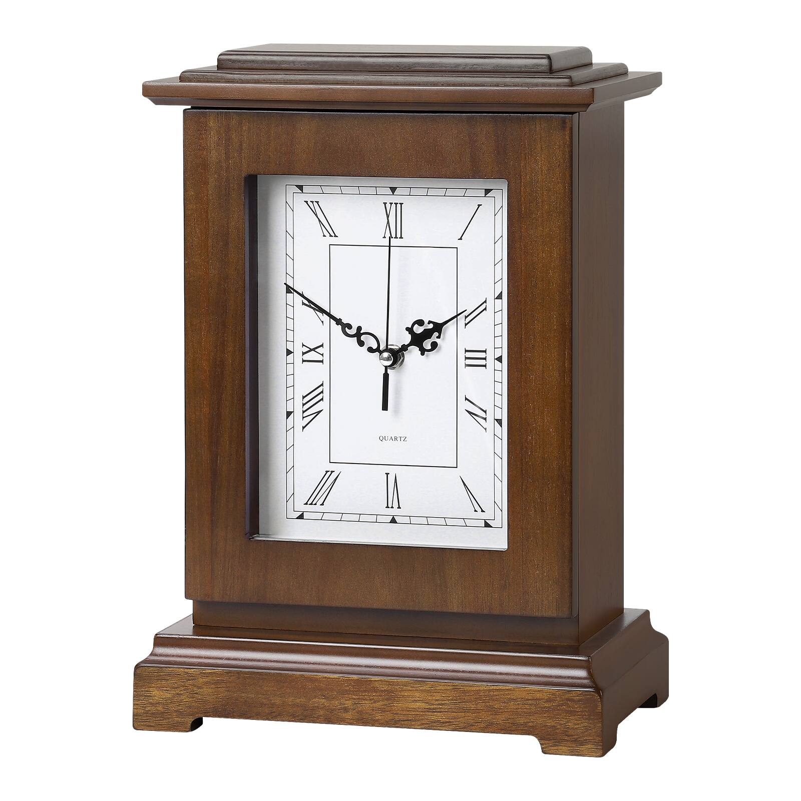 Oumilen - Vintage Wooden Mantel Clock with Lockable Hidden Storage, Silent Quartz Movement - Brown