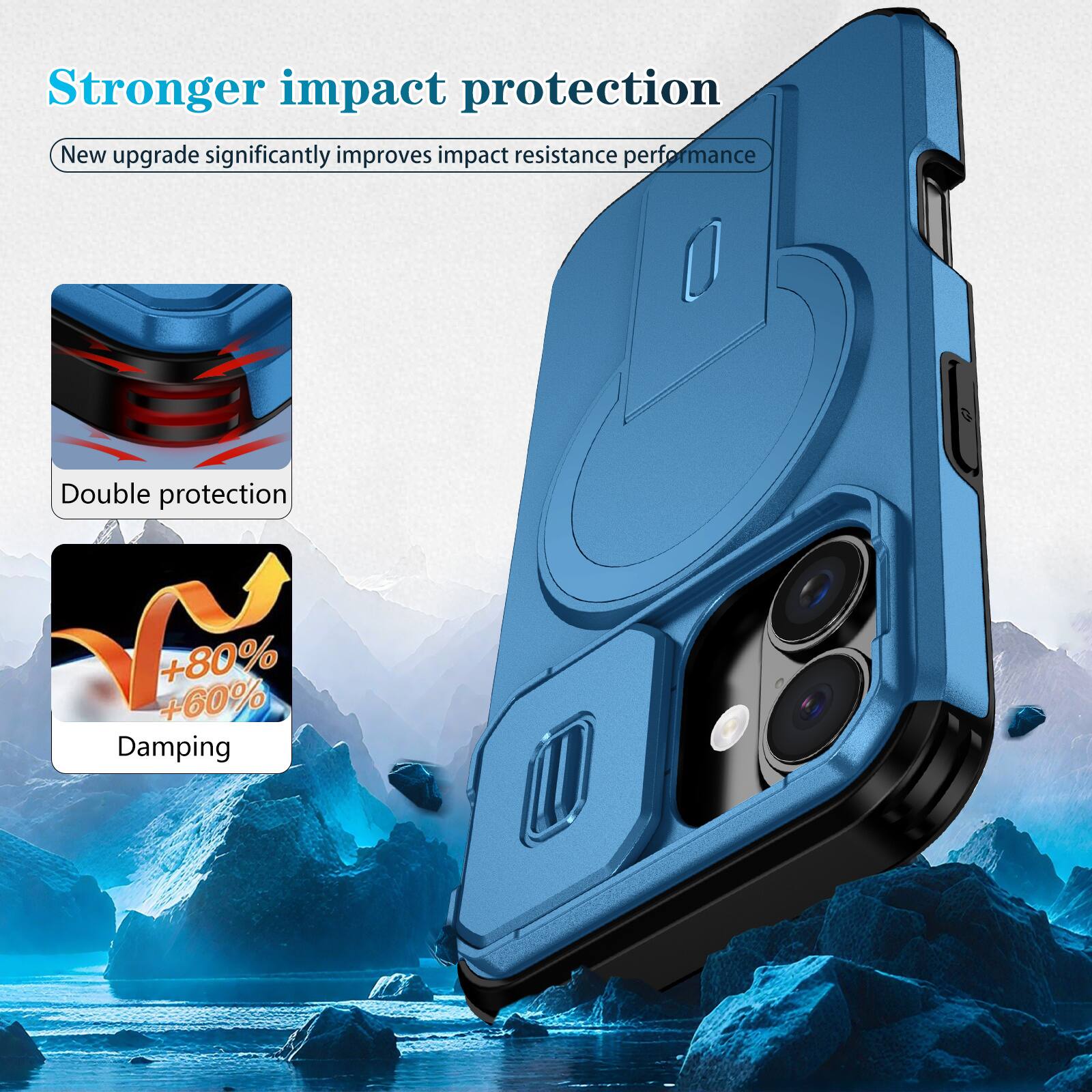 Stronger impact protection  
New upgrade significantly improves impact resistance performance  
Double protection  
+80% +60% Damping