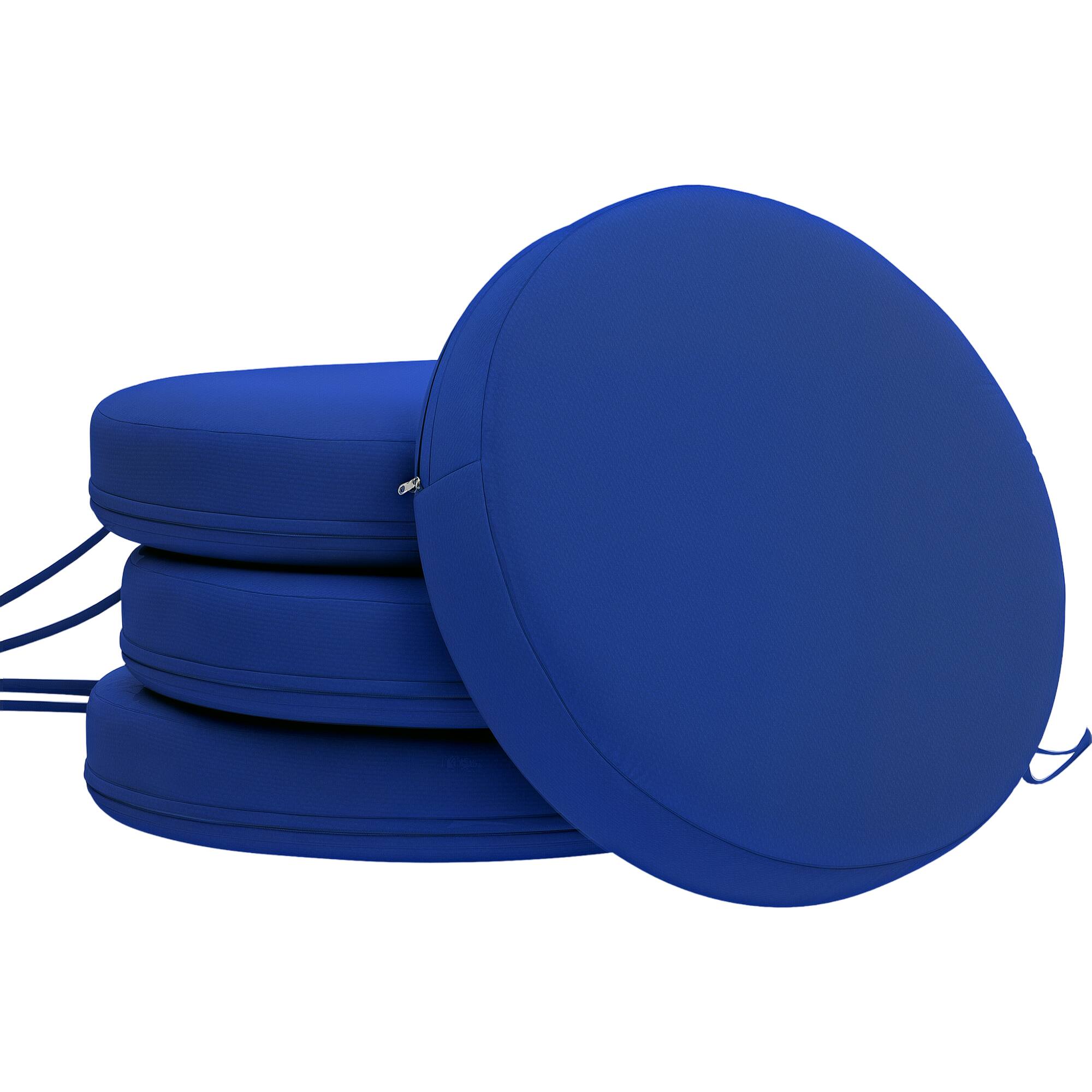 Front. Outsunny - Outdoor Bistro Chair Cushions Set of 4 with Machine Washable Cover, 15" x 15" x 3" Thick Round Seat Cushions - Blue.