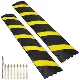 VEVOR - 2PCs 6 ft/72'' Rubber Speed Hump, 2 Channel, 22000 lbs Capacity Heavy Duty Traffic Speed Bump - Black and yellow