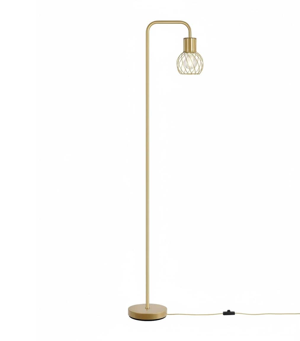 FINEAK - Modern Industrial Brass Floor Lamp, Tall Metal Standing Lamp with 6W LED Bulb - Gold
