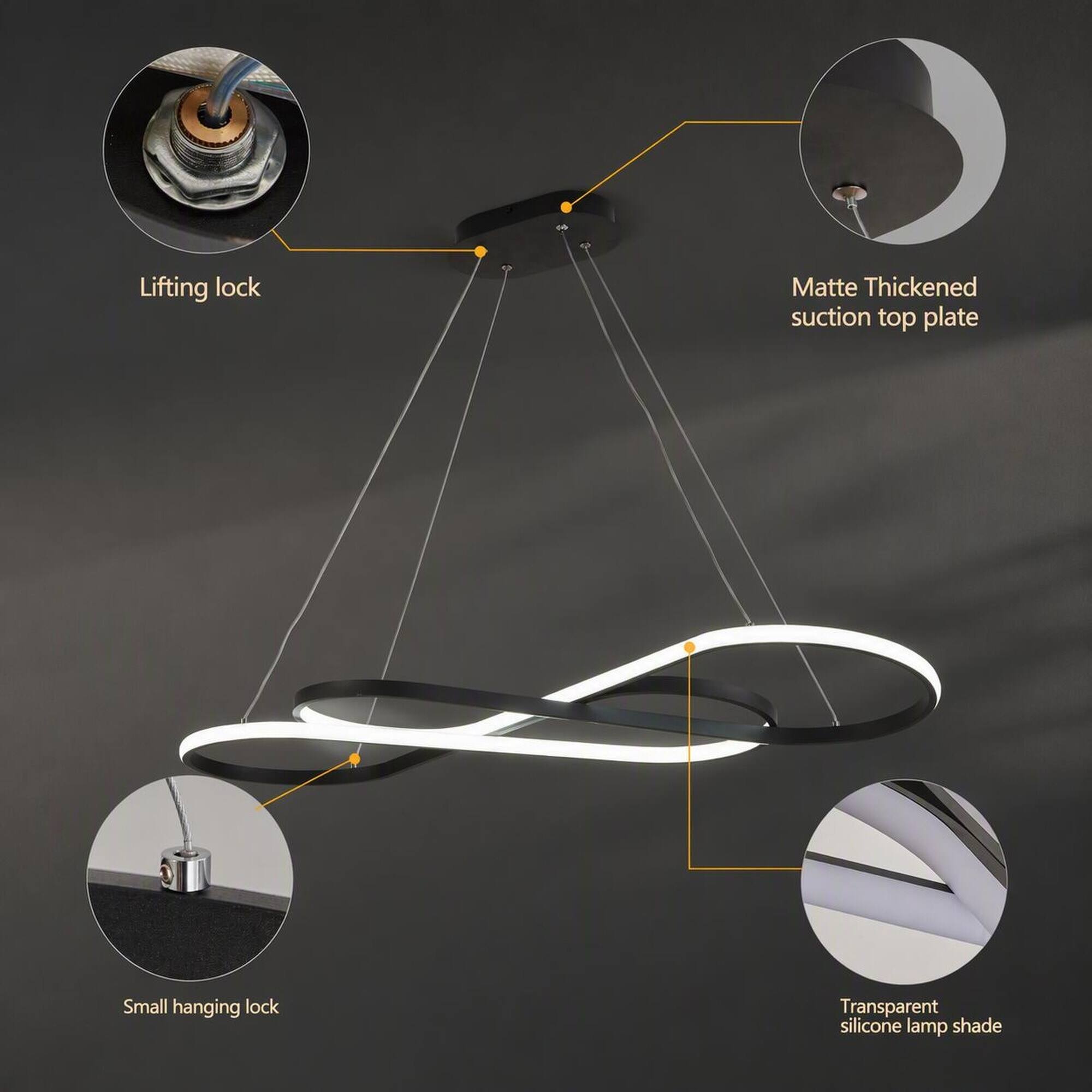 Lifting lock  
Matte Thickened suction top plate  
Small hanging lock  
Transparent silicone lamp shade