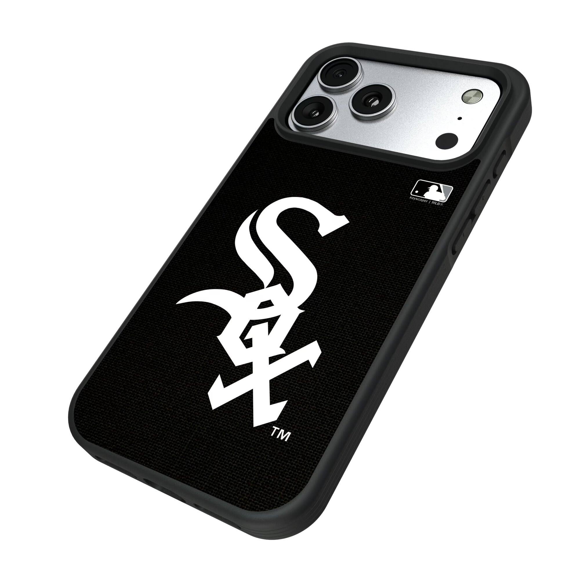 Alt View 1. Keyscaper - Chicago White Sox iPhone Solid Design Bump Case - 15 Pro - Multicolor.