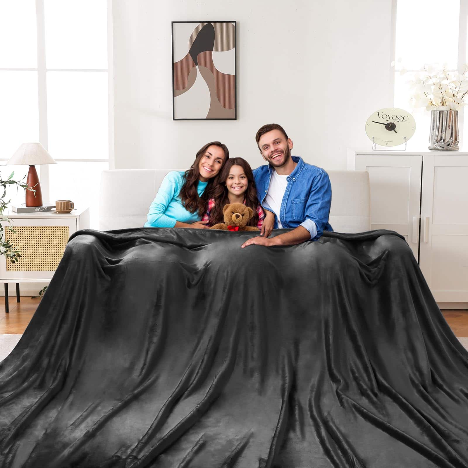 Dapper Styles - Oversized King Flannel Stripe Pattern Blanket 120x120 Inches Linen 300gsm Soft Extra Large For Couch Bed - Huge Charcoal-120x120 Inch