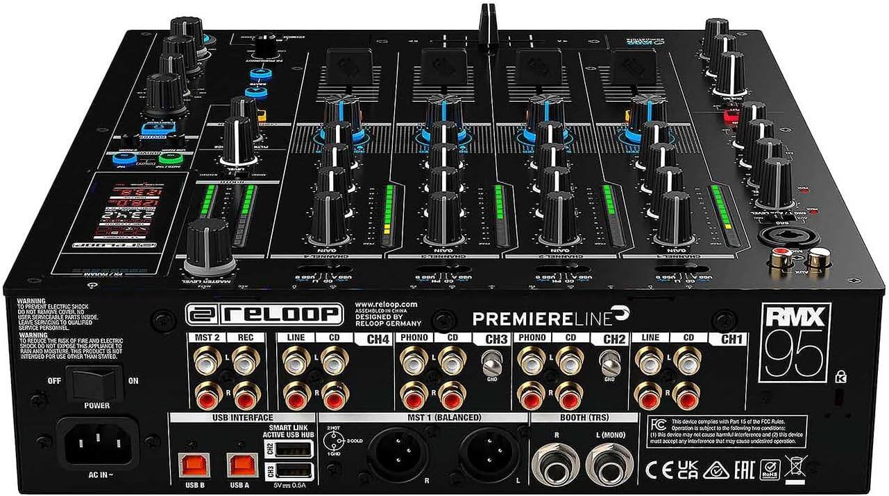 S 8EDI 2HE2 evo NIVO NIVO LARROUIS NIVO NAO w N4 1 WVOARU BS Dan Rn .. BSn o5n AU

WARNING TO PREVENT ELECTRIC SHOCK DO NOT MOVE COVER NO USER SERVICABLE PARTS INSIDE LEAVE SERVICING TO QUALIFIED SERVICE PERSONNEL

WARNING TO PREVENT THE RISK OF FIRE AND ELECTRIC SHOCK DO NOT EXPOSE THIS APPLIANCE TO RAIN AND MOISTURE THIS PRODUCT IS NOT INTENDED FOR USE OTHER THAN STATED.

OFF ON POWER AC IN www.reloop.com ASSEMBLED IN CHINA reloop DESIGNED BY PREMIERELINE RMX RELOOP GERMANY

MST 2 REC LINE CD CH4 PHONO CD CH PHONO CD CH2 LINE CD CH1 L L L L L 95 K CrO CND R R R R R USB INTERFACE MST 1 (BALANCED) BOOTH (TRS)

This device complies with Part IS of the FCC Rules. SMART LINK TO THE Operation is subject to the following two conditions: (1) this device may not cause harmful interference and (2) this device must accept any interference that may cause undesired