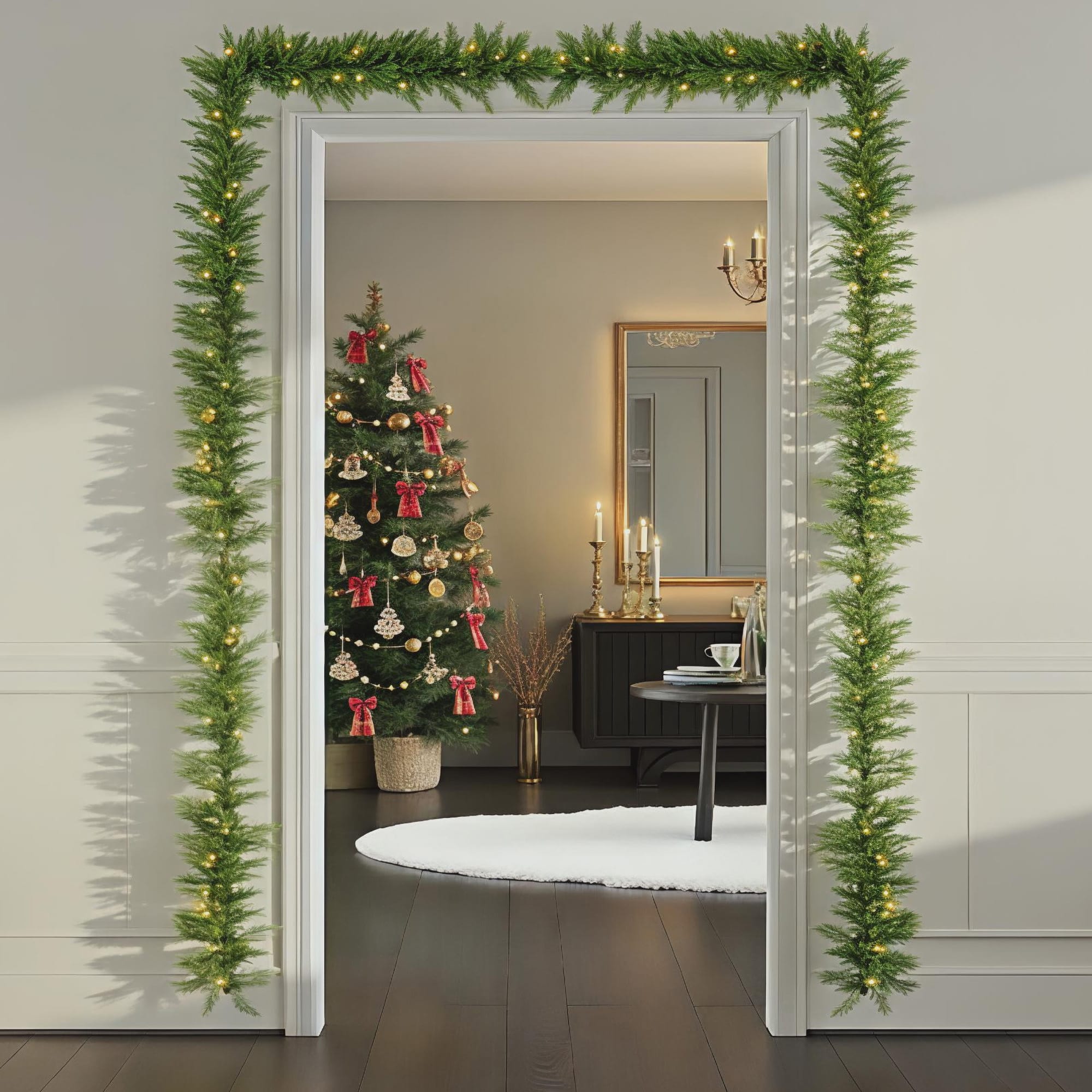 Alt View 6. Best Choice Products - Pre-Lit Cedar Cypress Christmas Realistic Garland w/ Twinkling LEDs - Green.