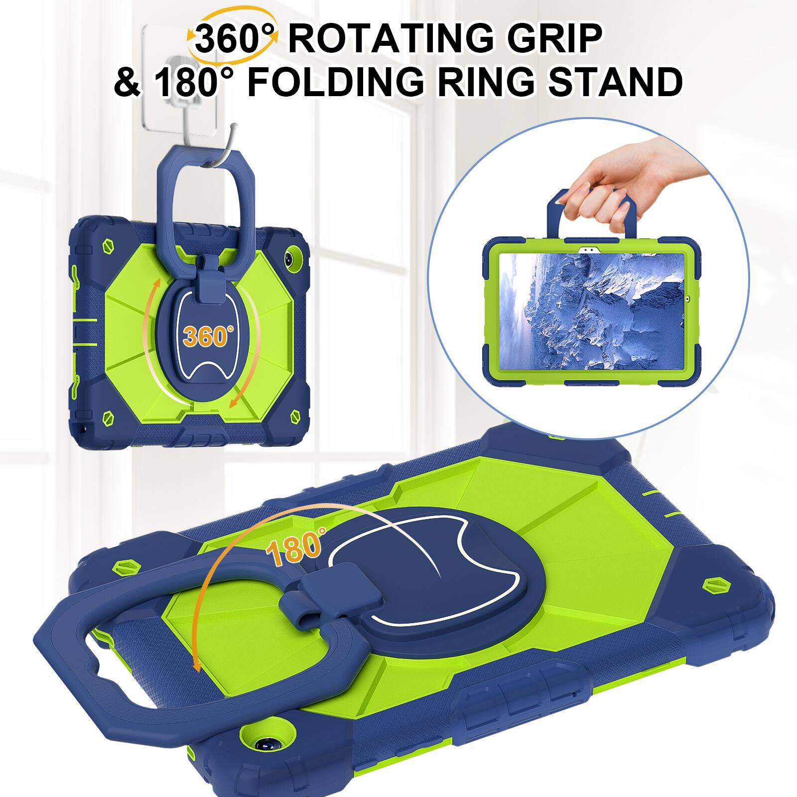 360° Rotating Grip & 180° Folding Ring Stand