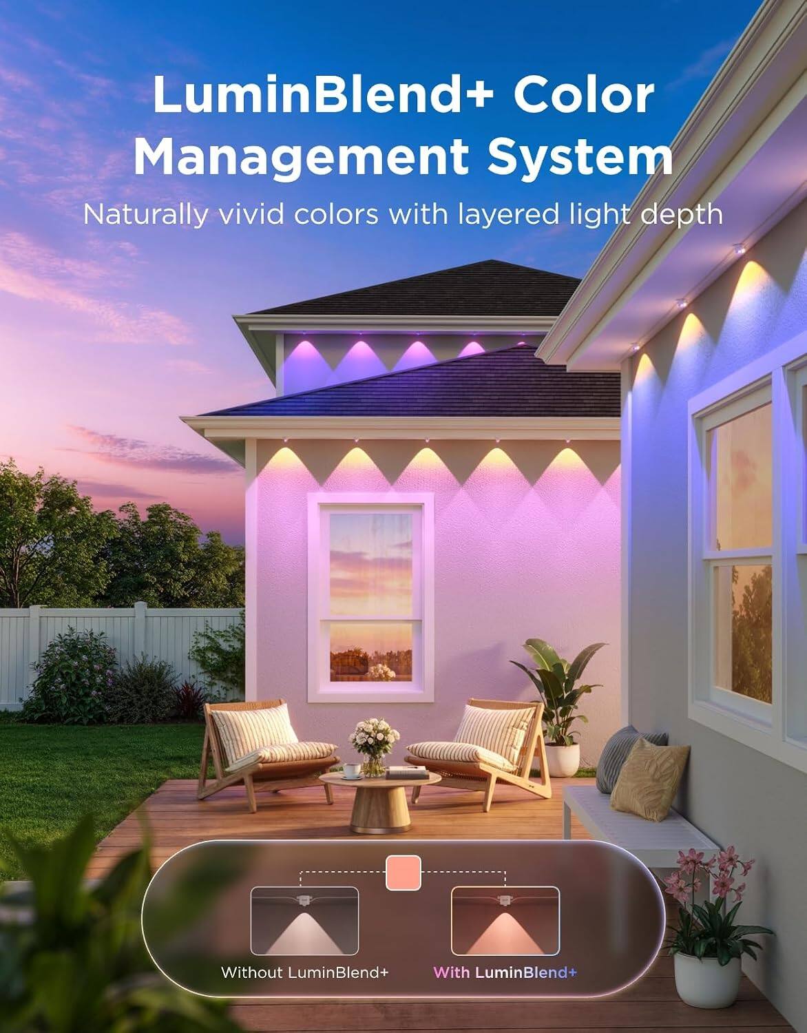 LuminBlend+ Color Management System  
Naturally vivid colors with layered light depth

Without LuminBlend+  
With LuminBlend+