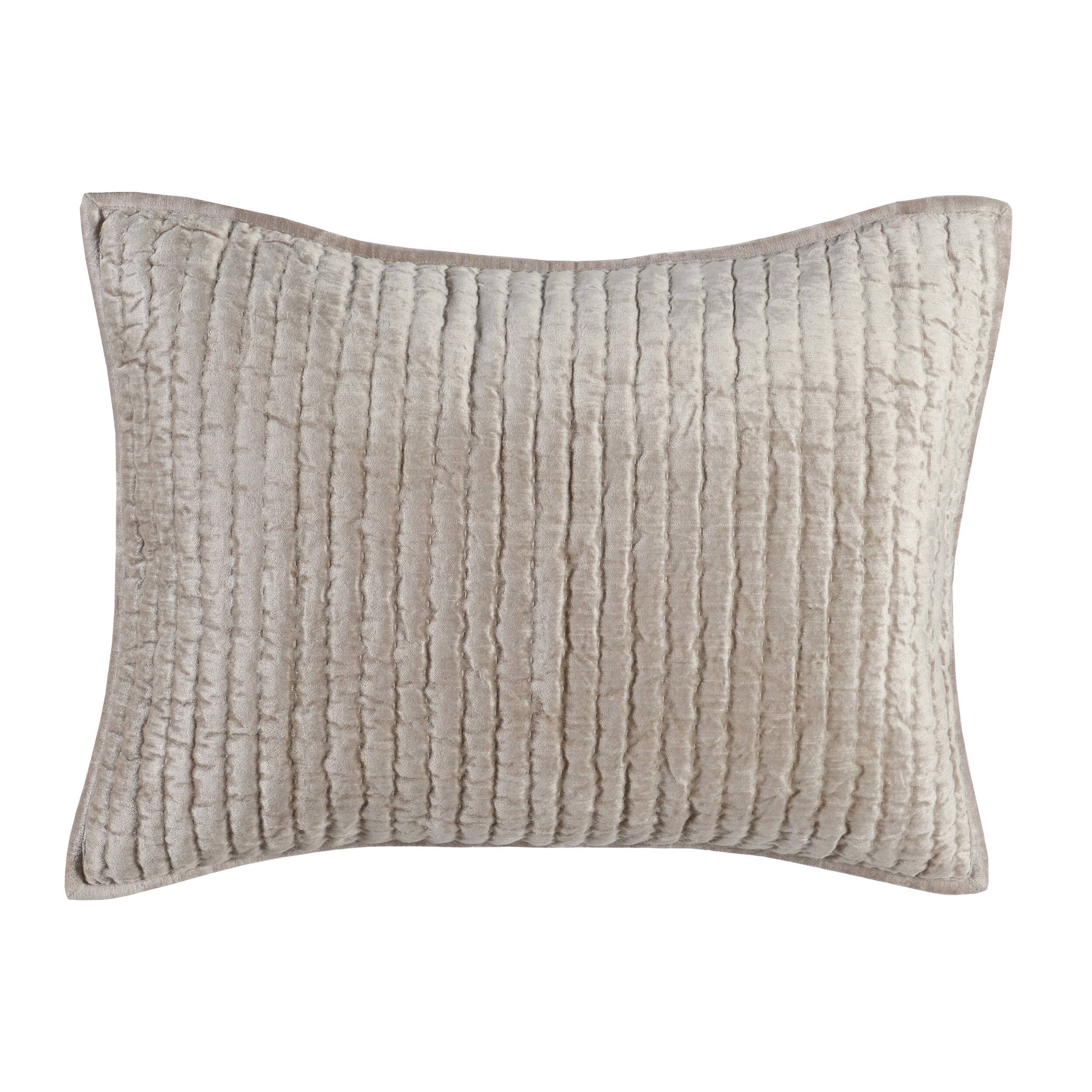 Front. Manhattan Lane - Lipa 20 x 26 Hand Stitched Standard Pillow Sham, Velvet, Quilted - Beige.