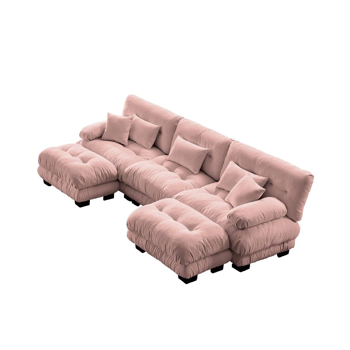 Alt View 6. Ropilly - Ropilly Pink Chenille Sectional Sofa U Shaped Modular Deep Seat Cloud Couch with Ottomans - Pink.