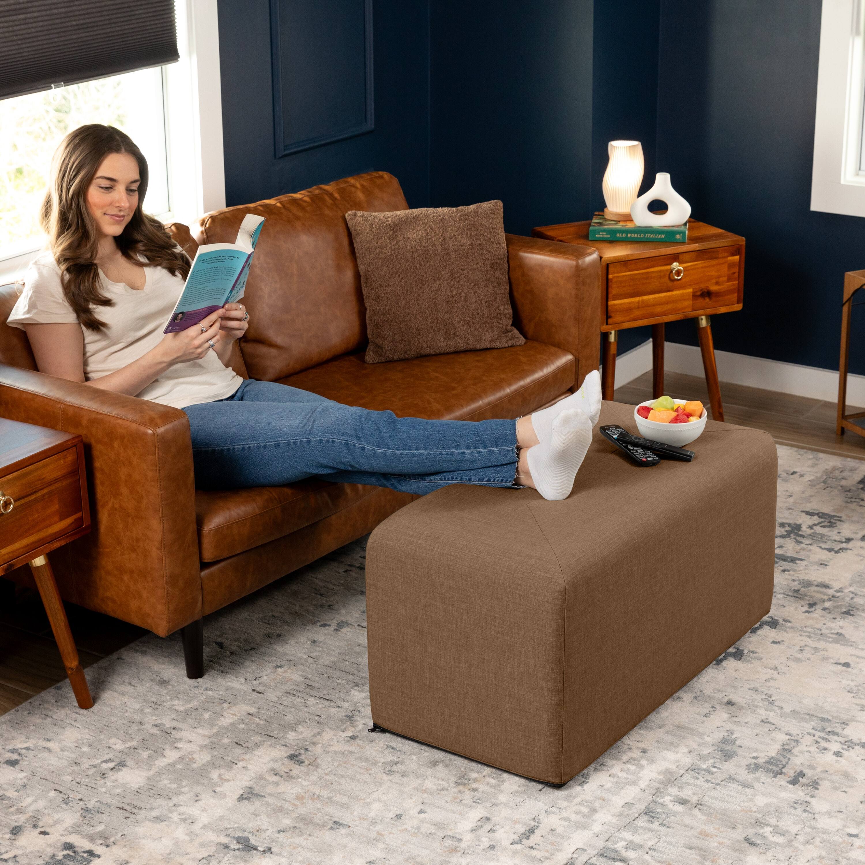 Alt View 1. Jaxx - Jaxx Monroe Large Rectangular Foam Ottoman / Coffee Table, (36 x 18), Earth Brown - Earth Brown.