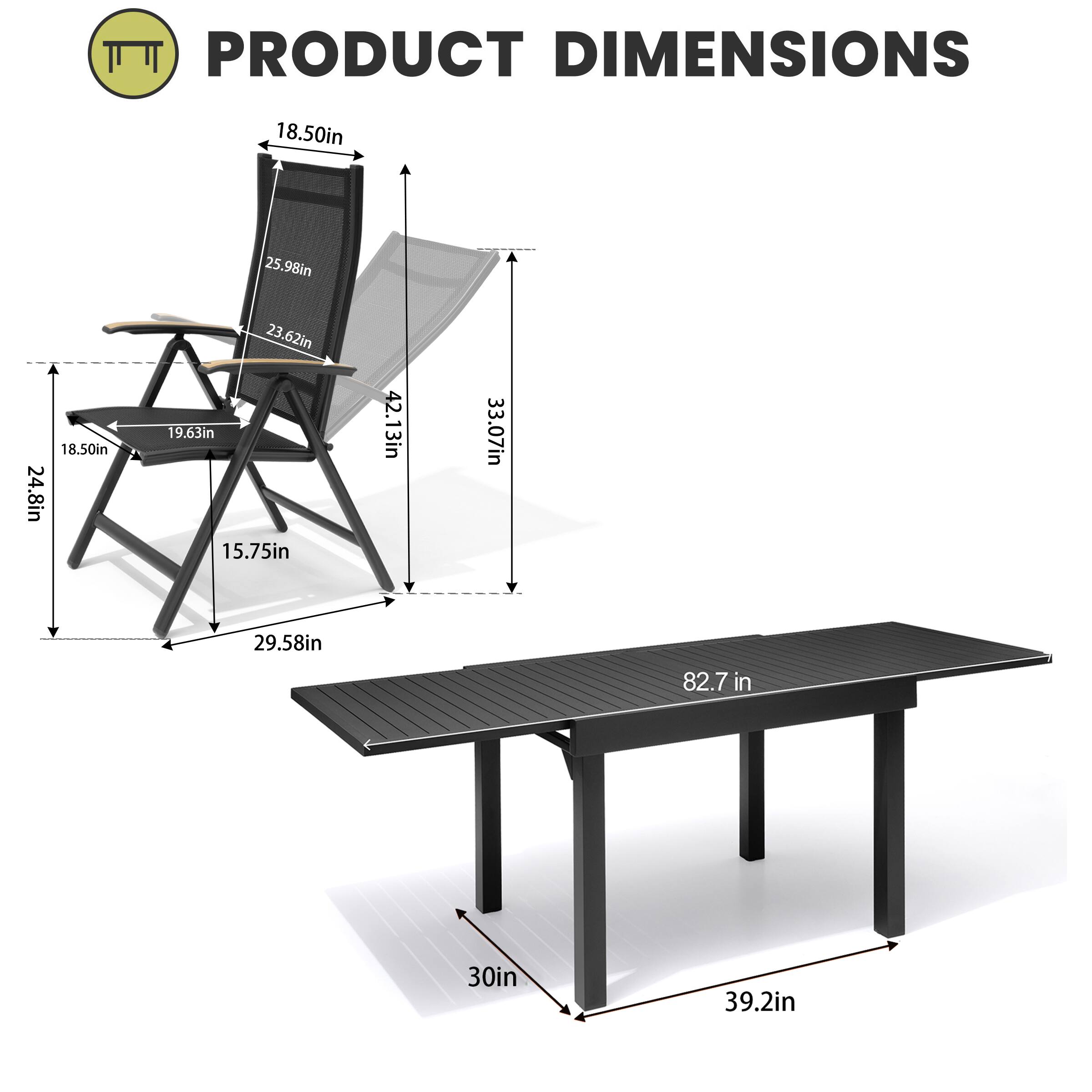 PRODUCT DIMENSIONS

- 18.50in
- 25.98in
- 18.50in
- 24.8in
- 23.62in
- 19.63in
- 15.75in
- 42.13in
- 33.07in
- 29.58in
- 82.7in
- 30in
- 39.2in