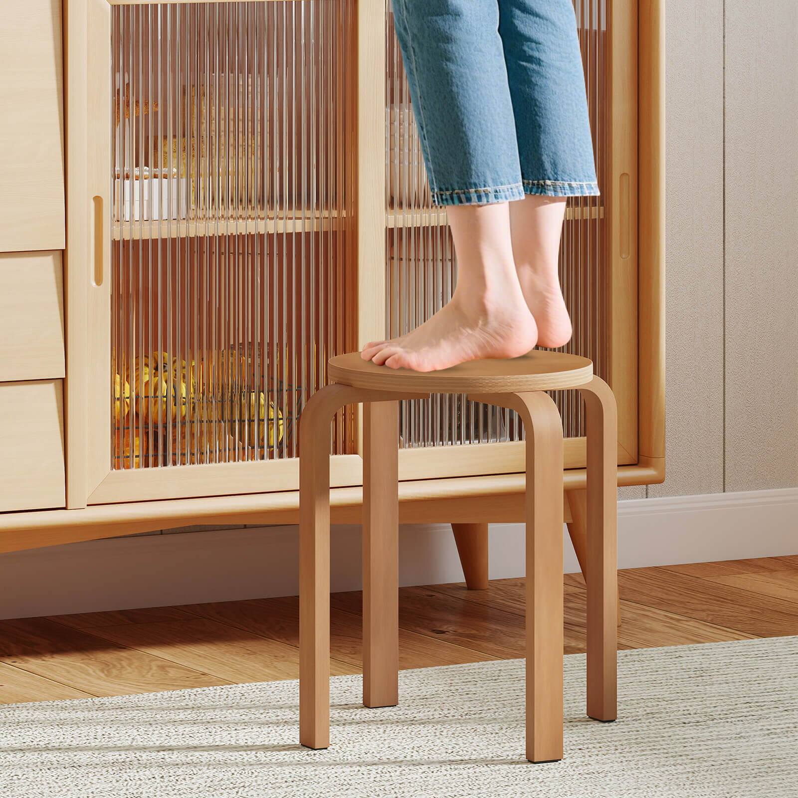 Alt View 4. Costway - Costway Set of 4 18" Stacking Stool Round Dining Chair Backless Wood Home Decor - Walnut.