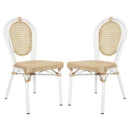 Emma + Oliver - Reims Set of Two Indoor/Outdoor Stacking Thonet Bistro Style Chairs with PE Cane Rattan Seat and Metal Frame - Natural/White Frame